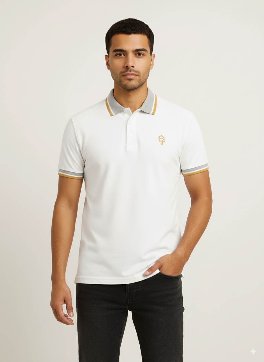 White Lycra Contrast Polo