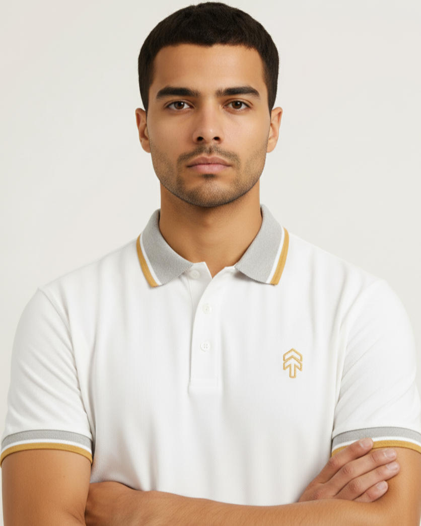 White Lycra Contrast Polo