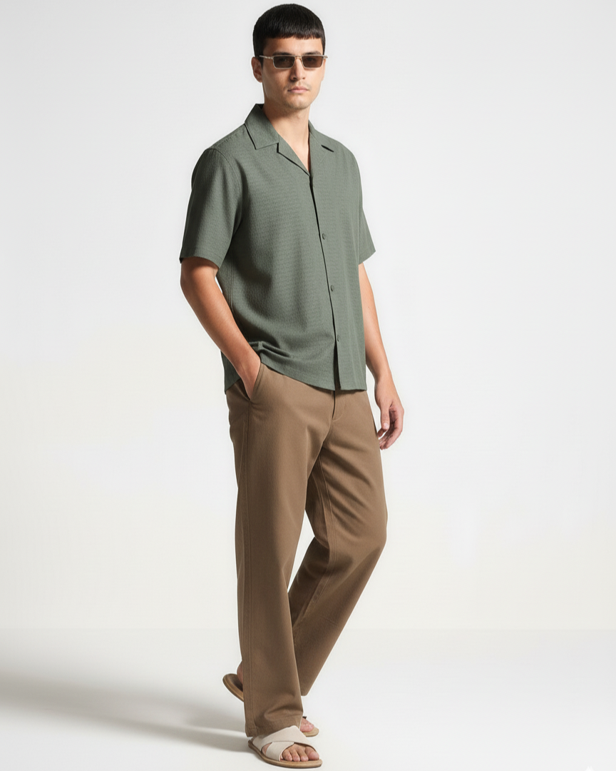 Oversize Dotted Textured Shirt - Military Green