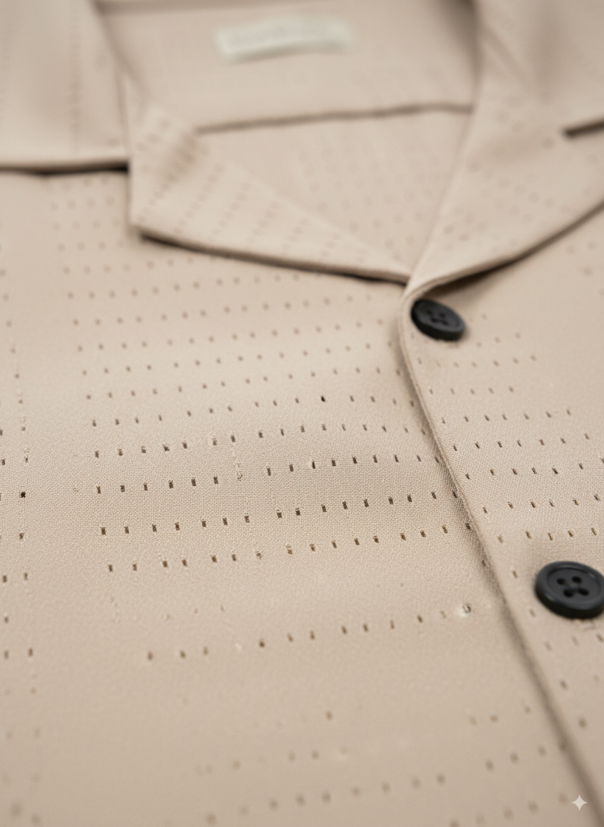 Oversize Dotted Textured Shirt - Beige