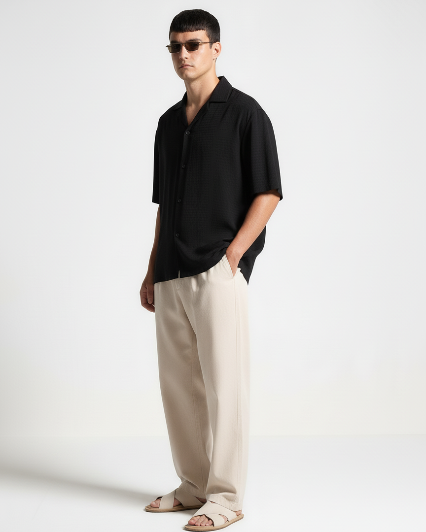 Oversize Dotted Textured Shirt - Black