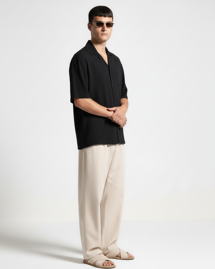 Oversize Dotted Textured Shirt - Black