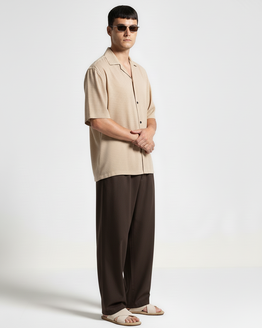 Oversize Dotted Textured Shirt - Beige