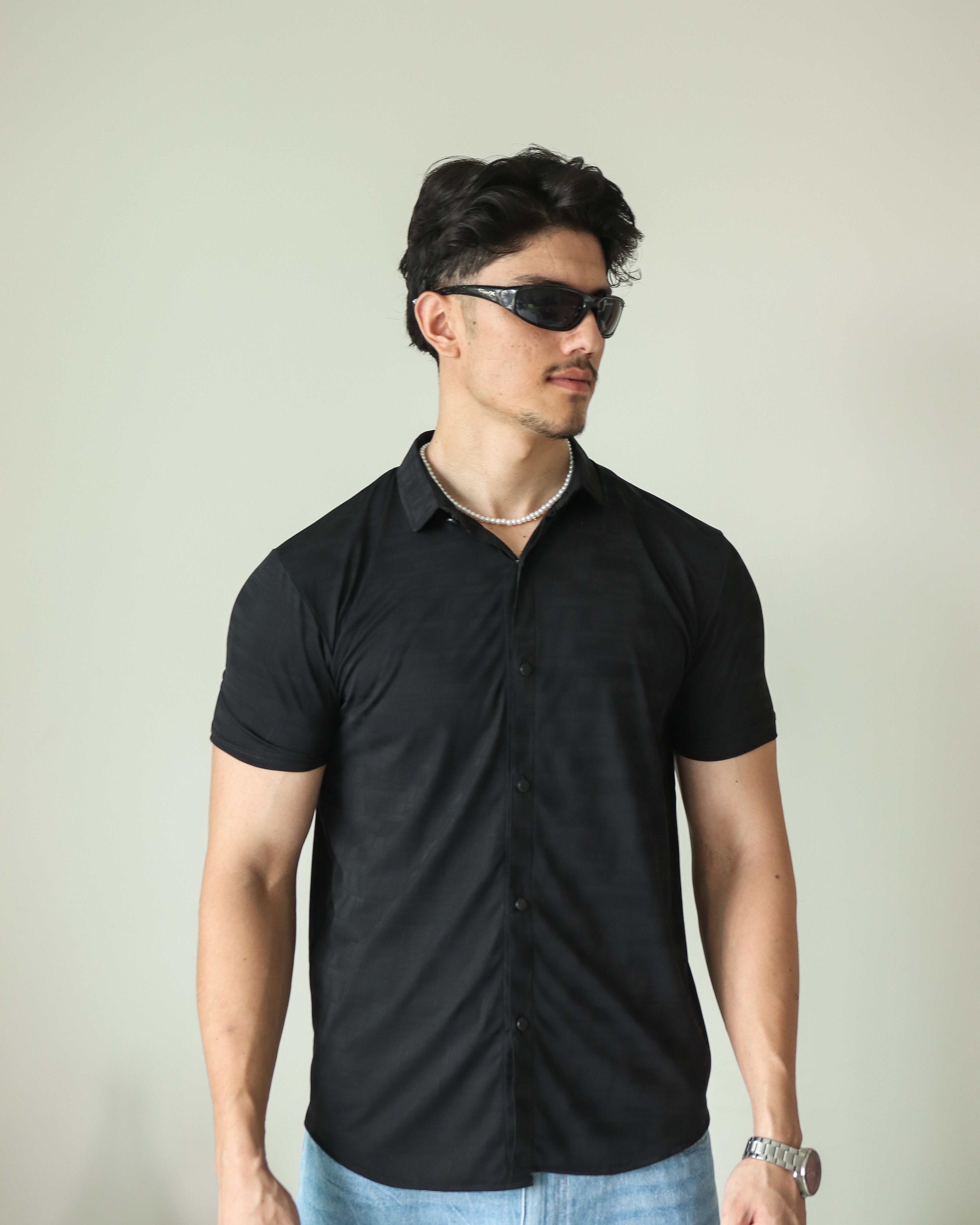 ‍Imported Lycra Textured Shirt - Black (100% off)