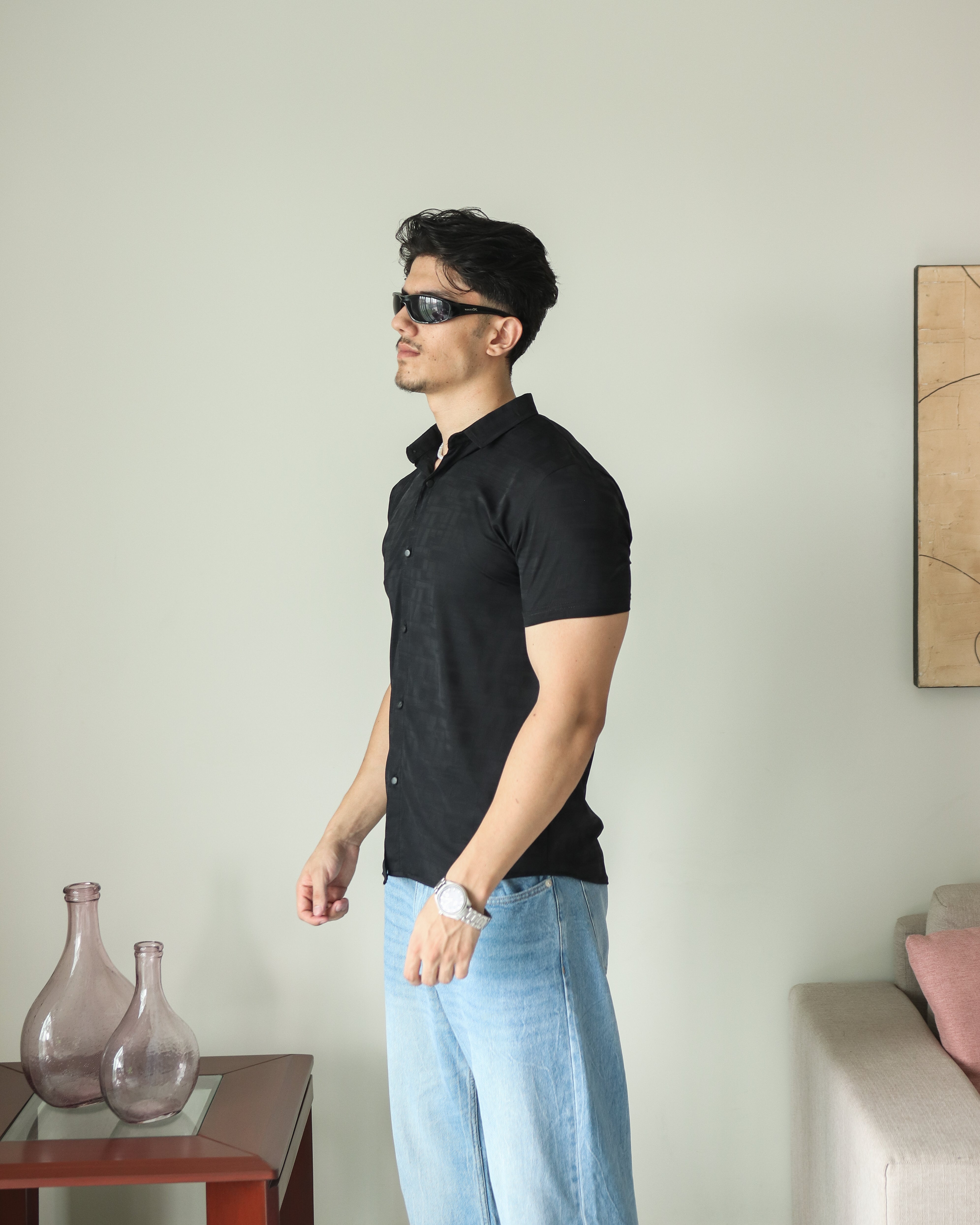 Imported Lycra Textured Shirt - Black