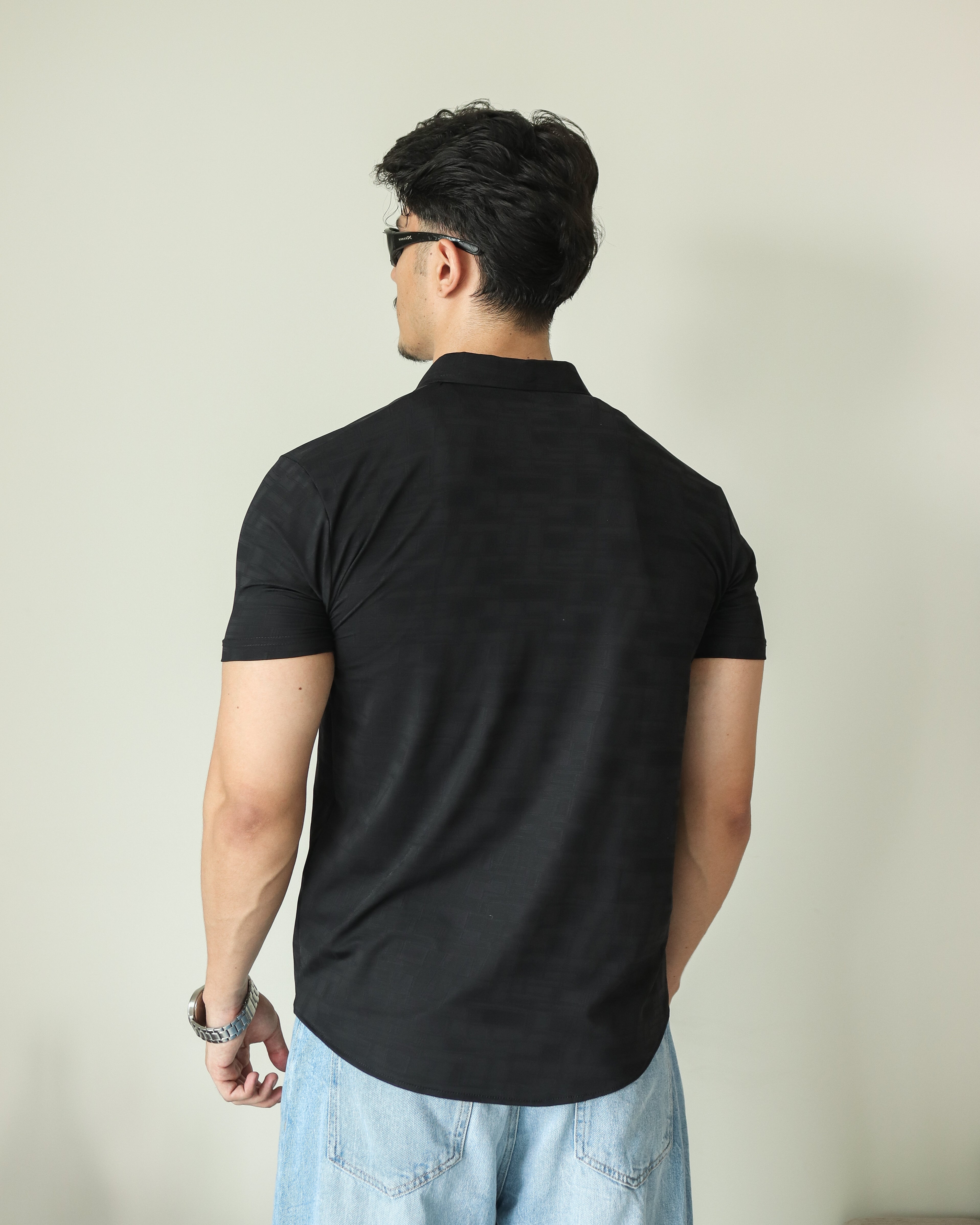 Imported Lycra Textured Shirt - Black