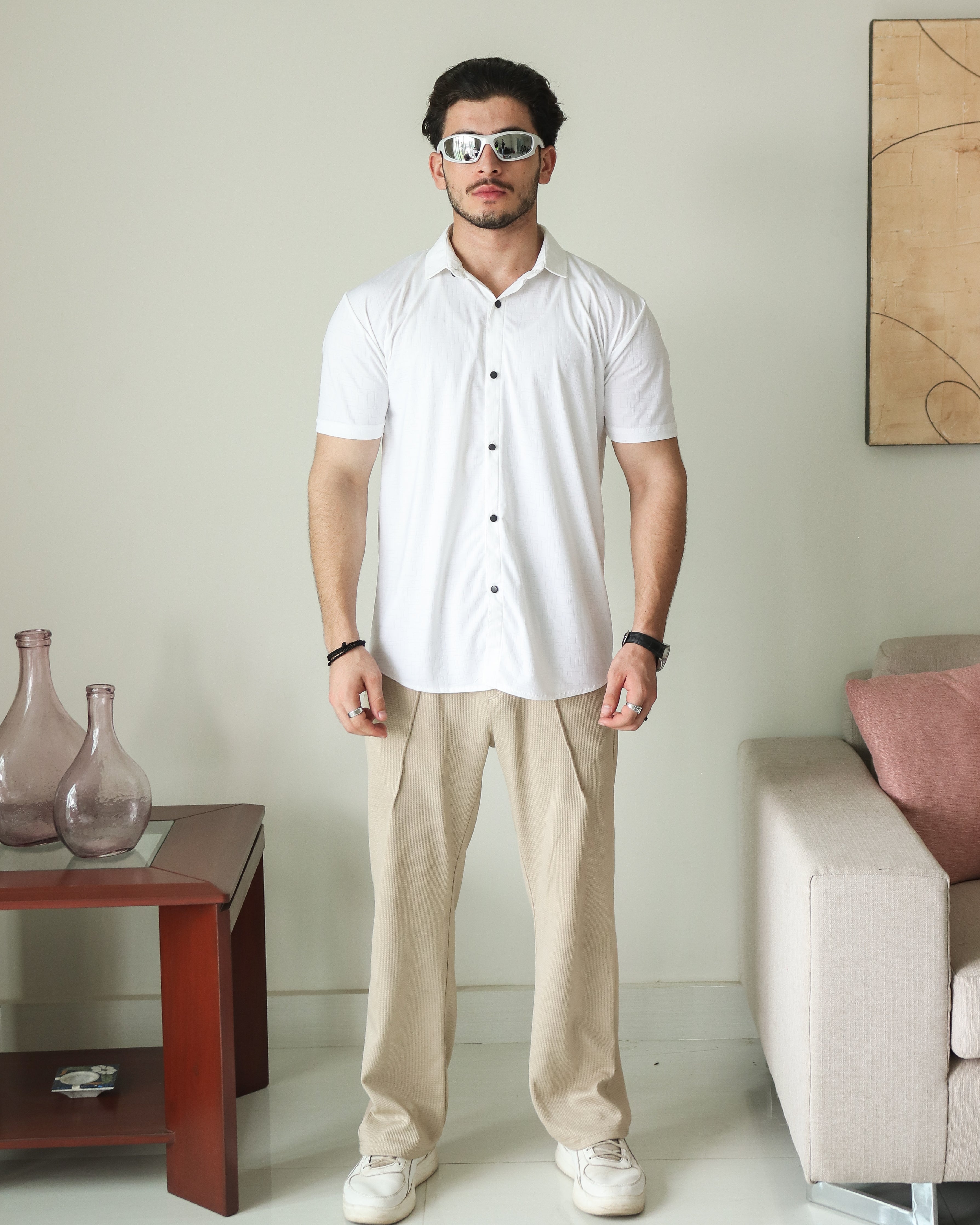 Imported Lycra Textured Shirt - White