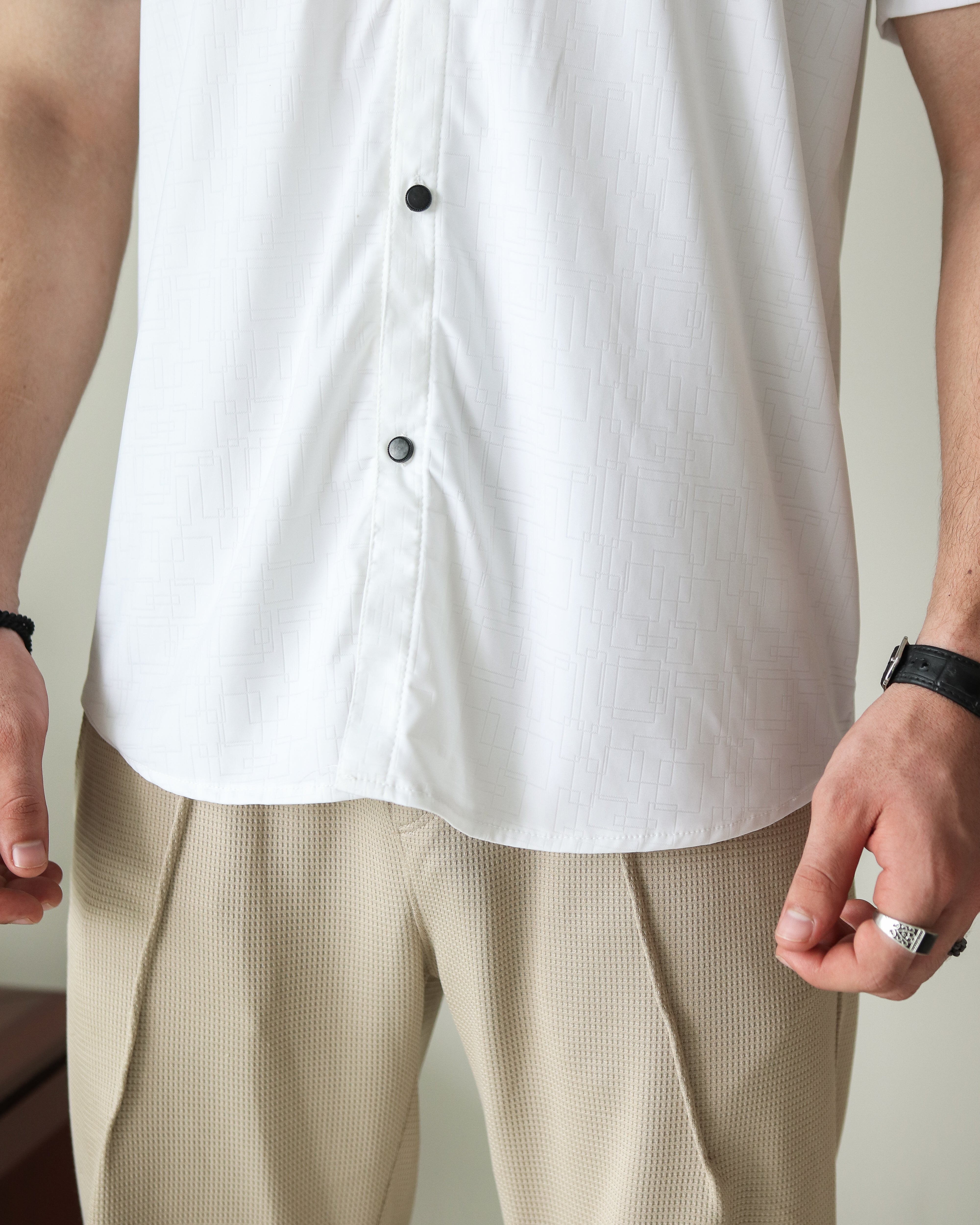 Imported Lycra Textured Shirt - White