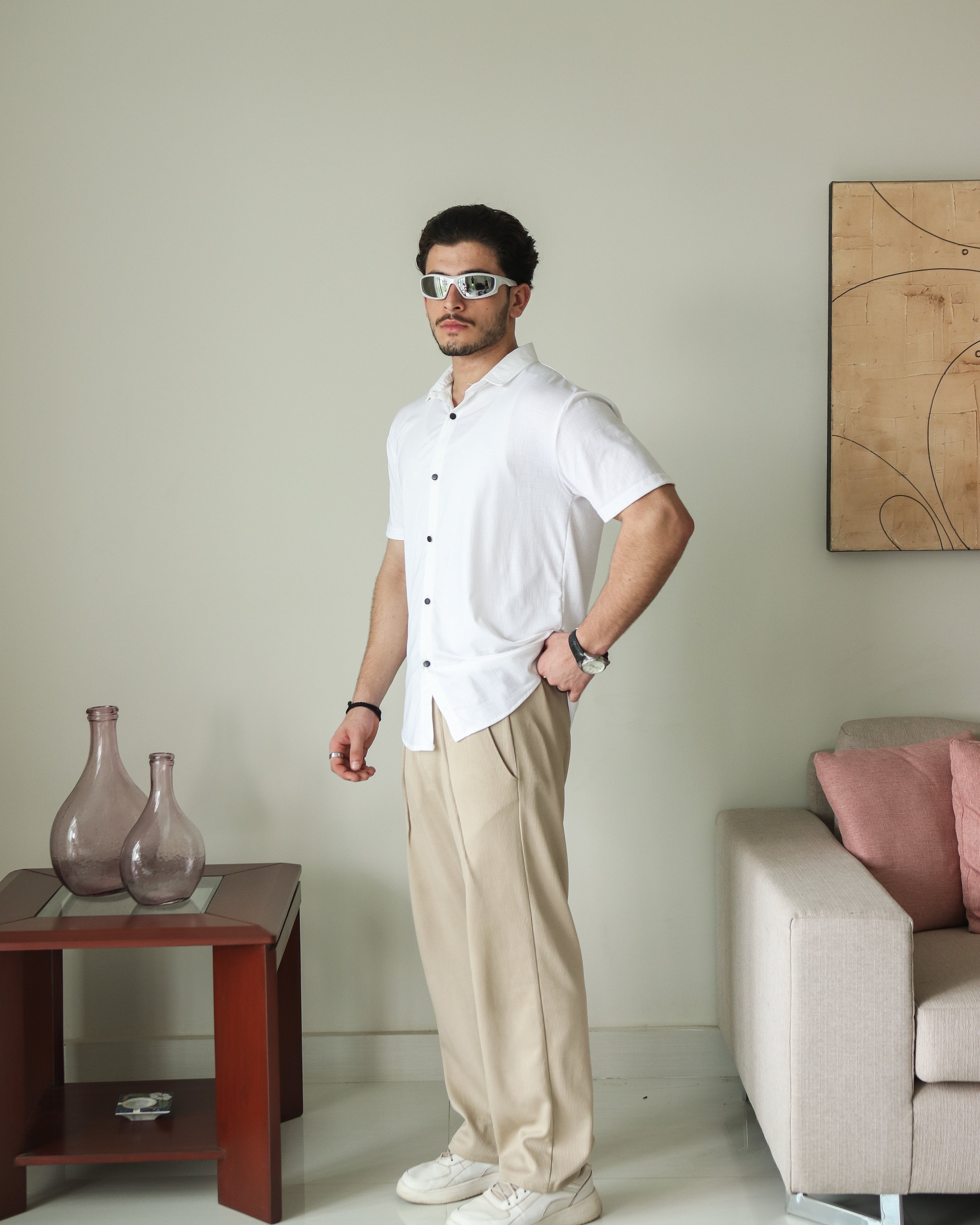 ‍Imported Lycra Textured Shirt - White (100% off)