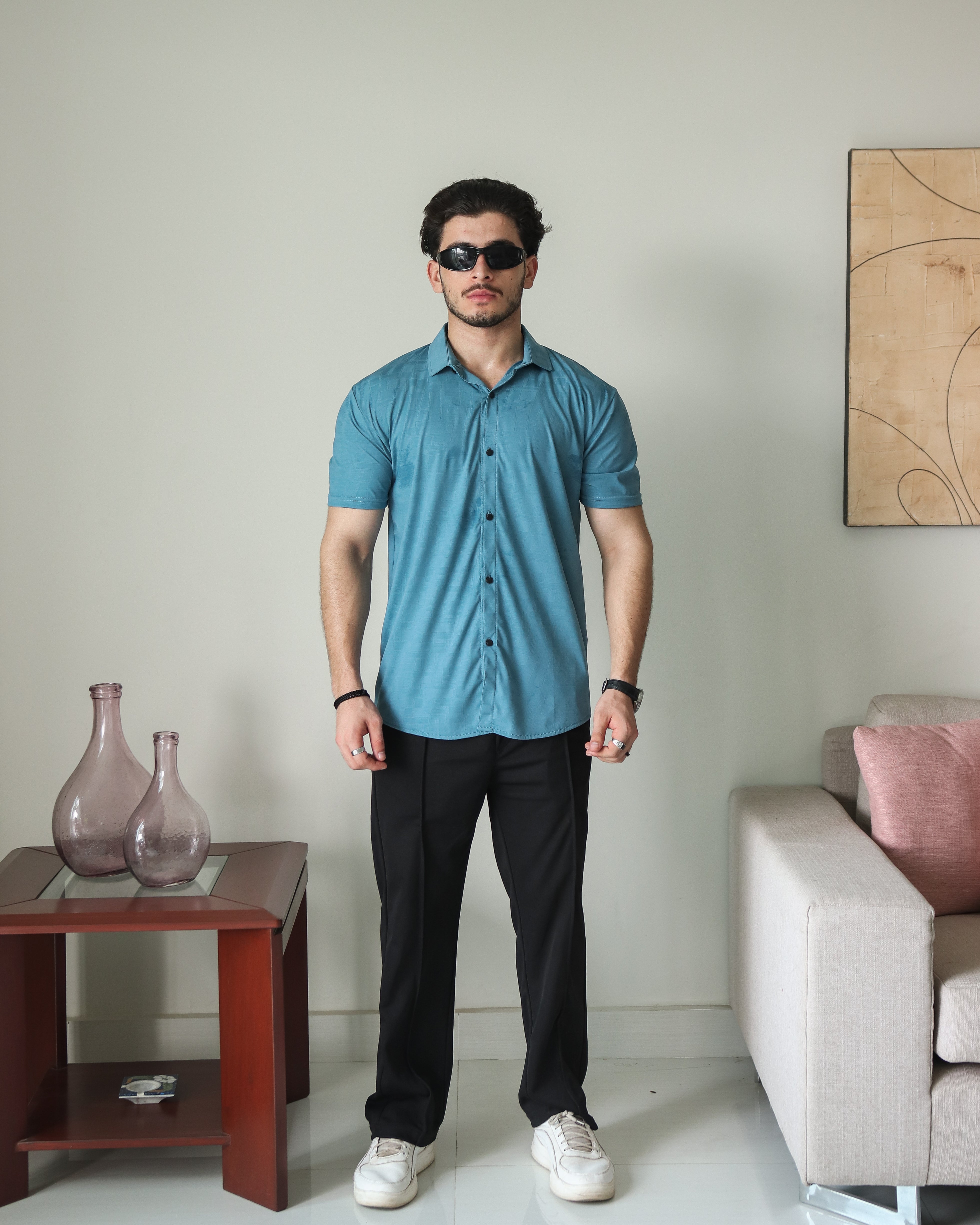 Imported Lycra Textured Shirt - Crystal Teal