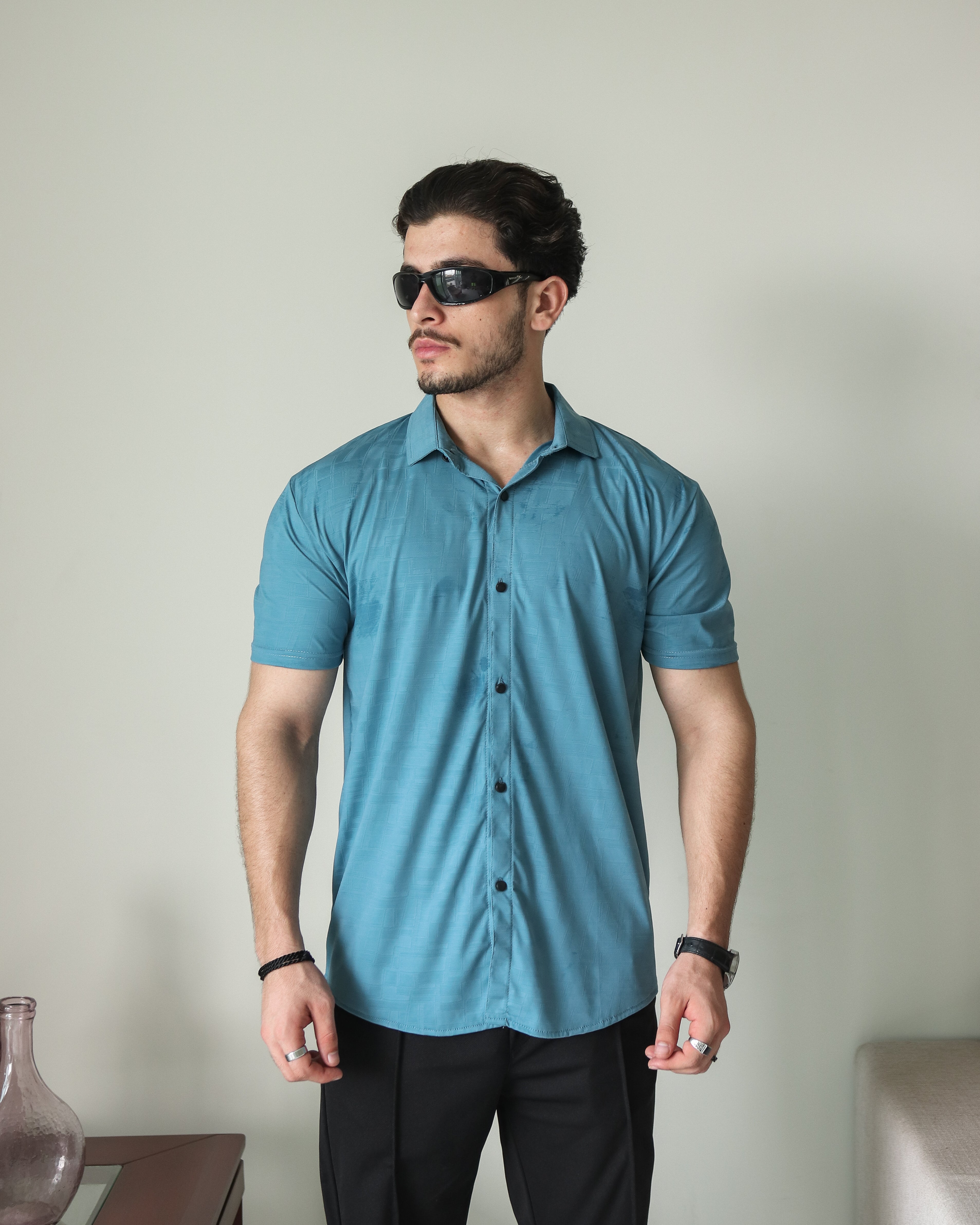 Imported Lycra Textured Shirt - Crystal Teal