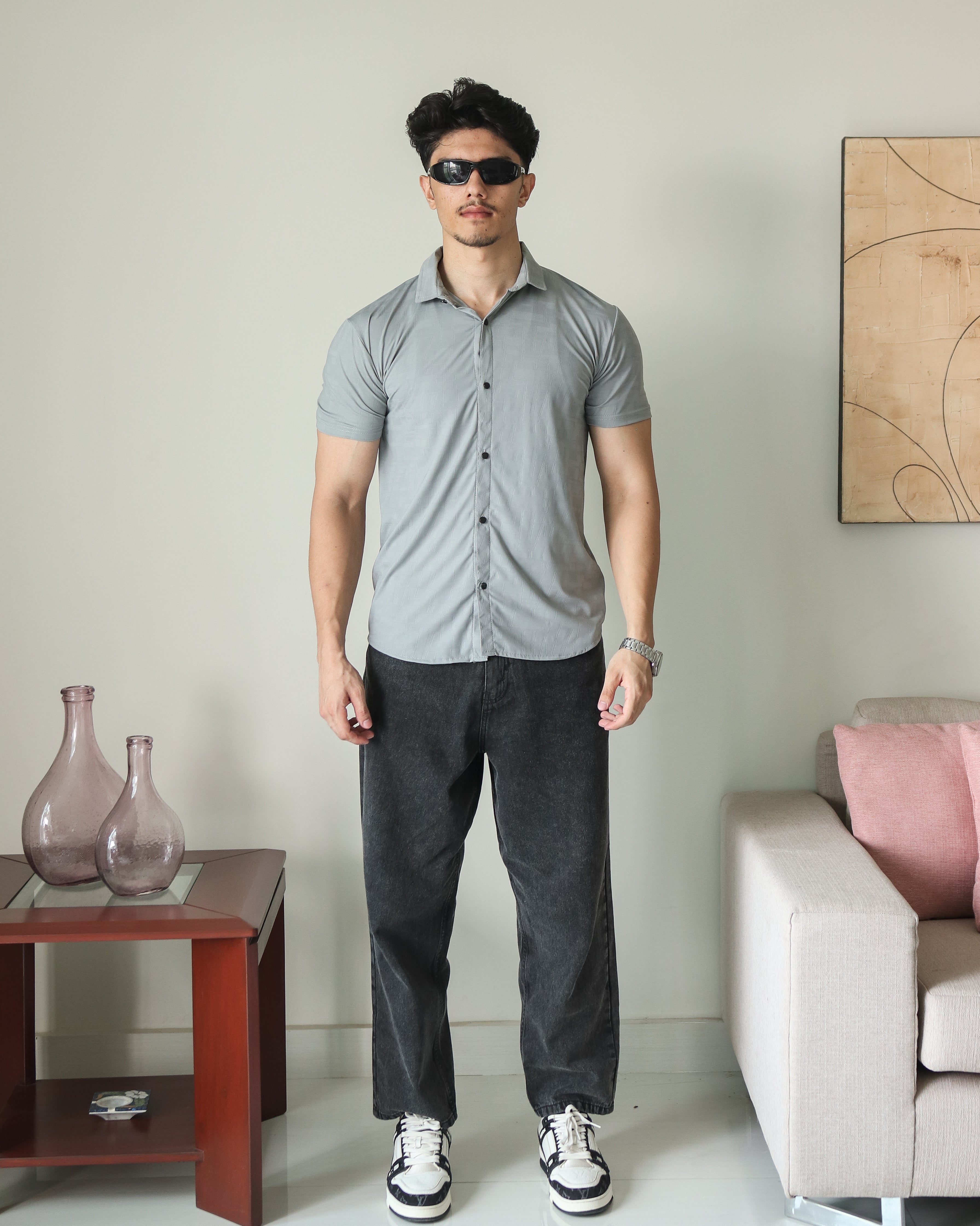 Imported Lycra Textured Shirt - Steel Grey