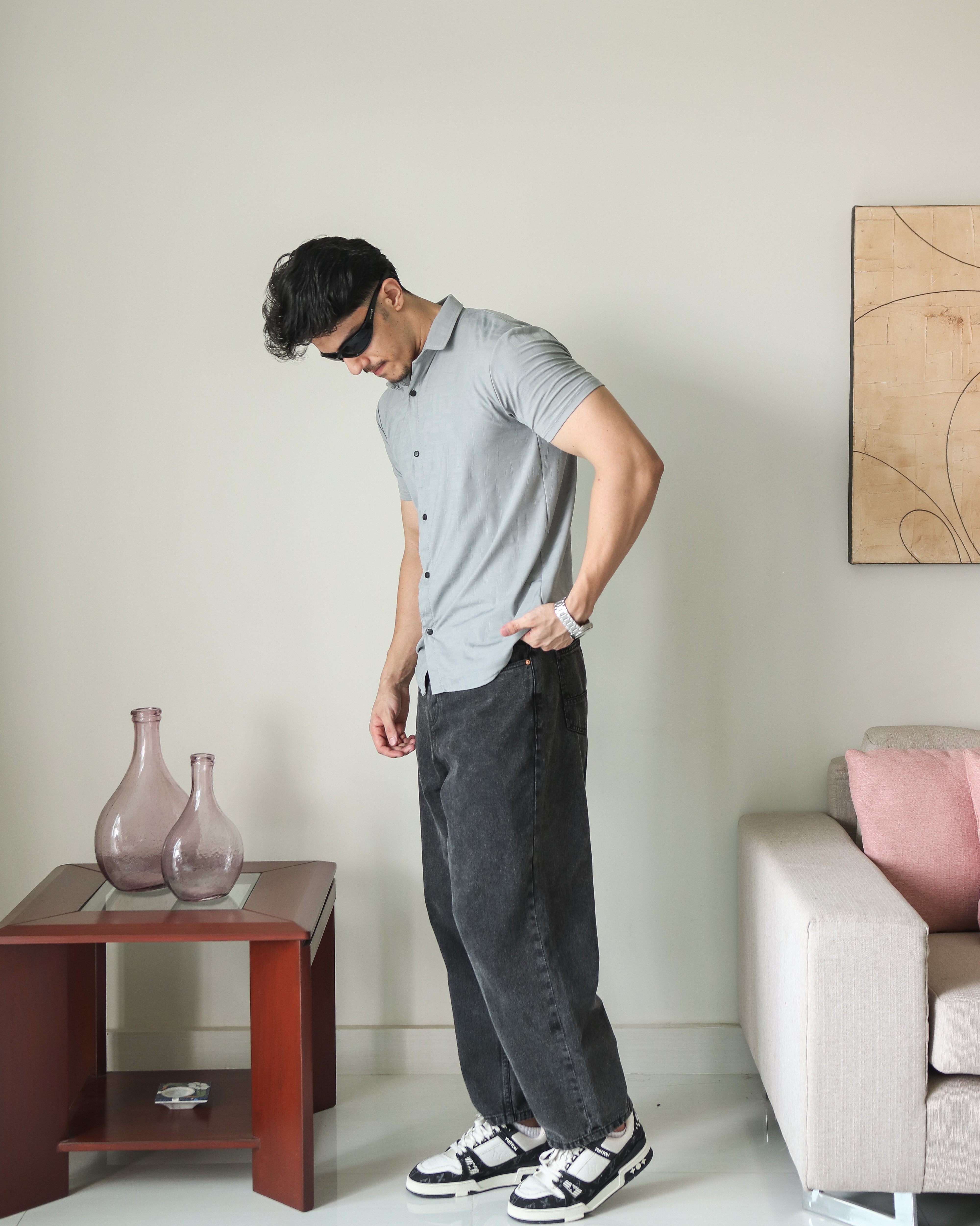 Imported Lycra Textured Shirt - Steel Grey