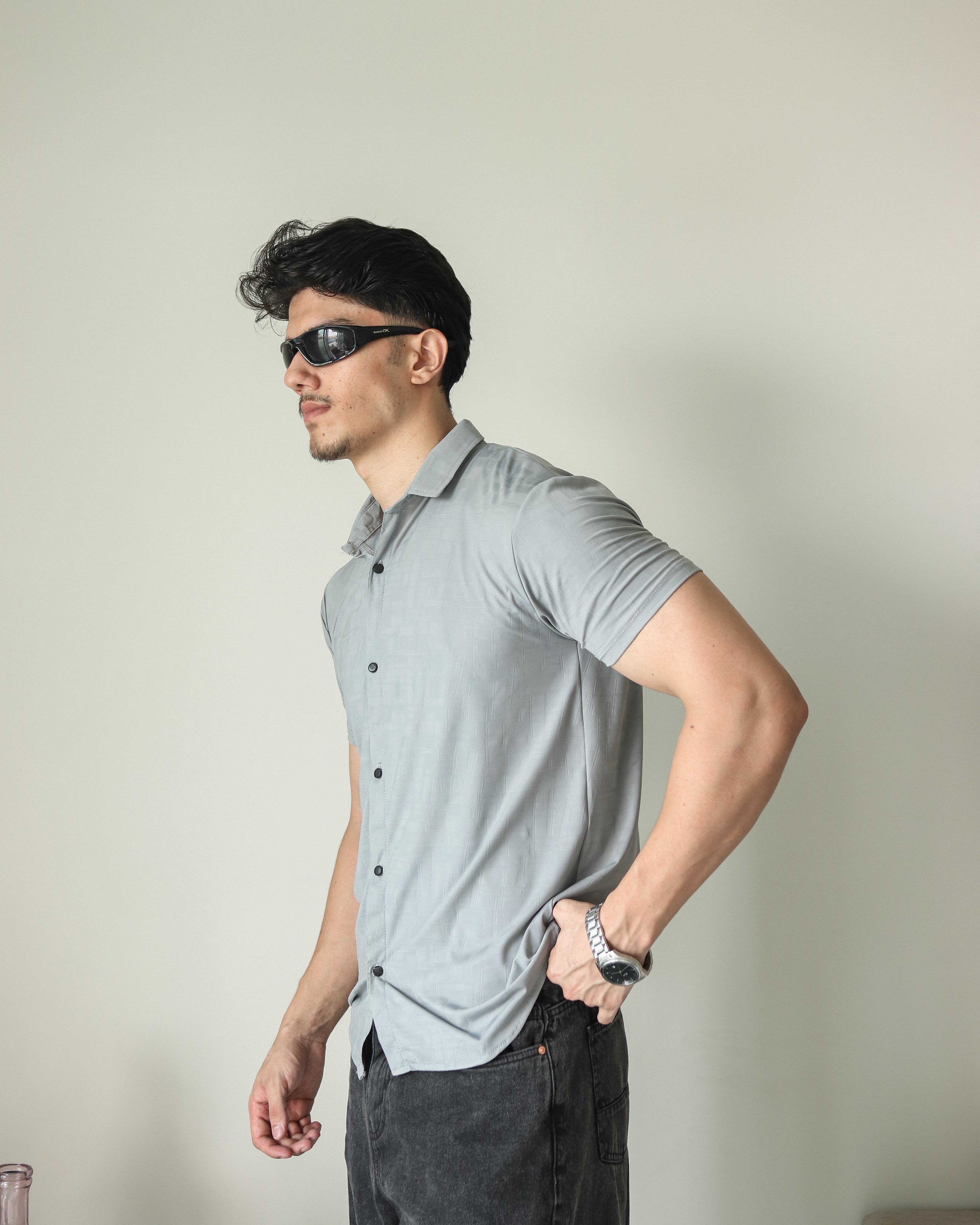 Imported Lycra Textured Shirt - Steel Grey