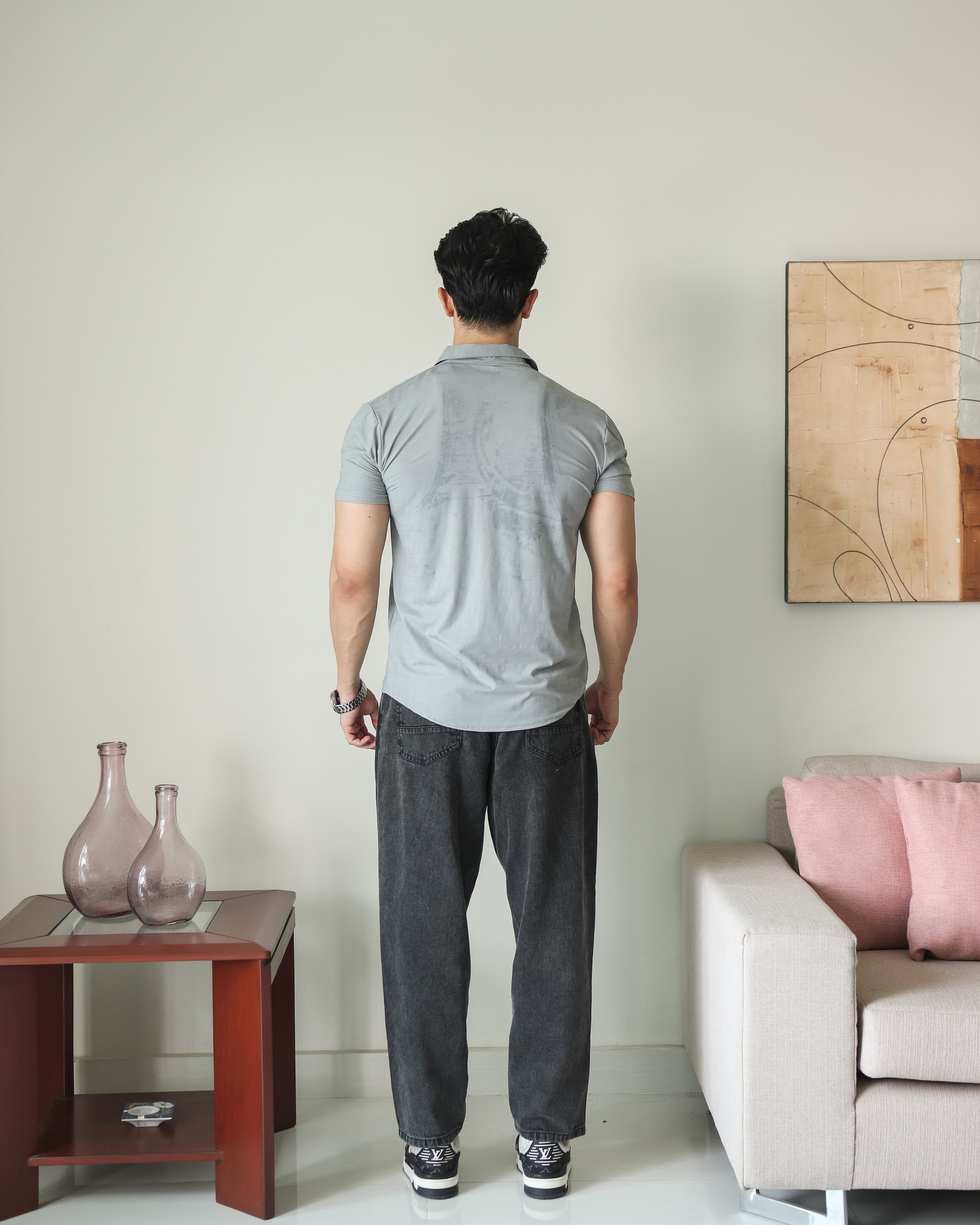 Imported Lycra Textured Shirt - Steel Grey