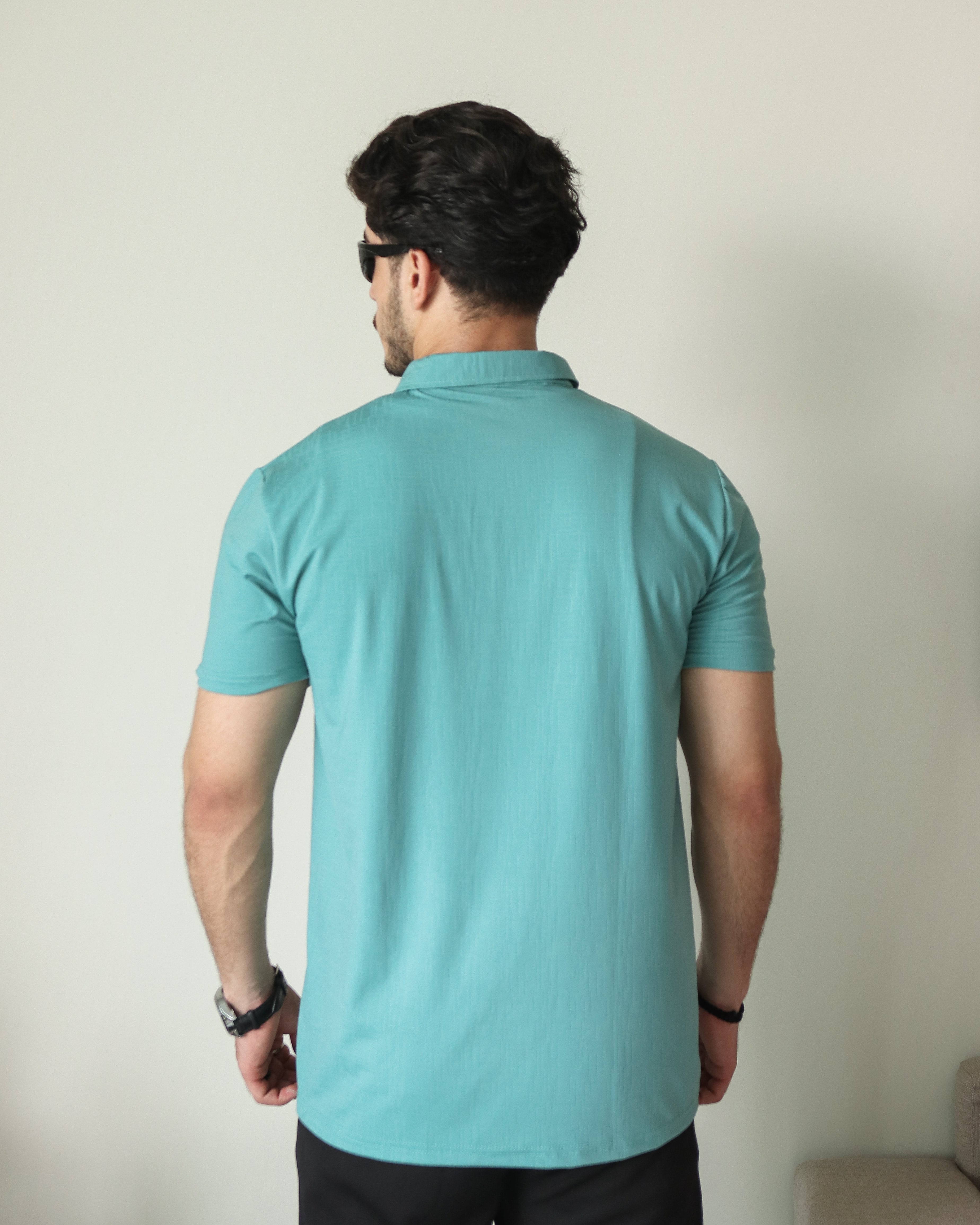 Lycra Stretch Textured Polo - Light Teal