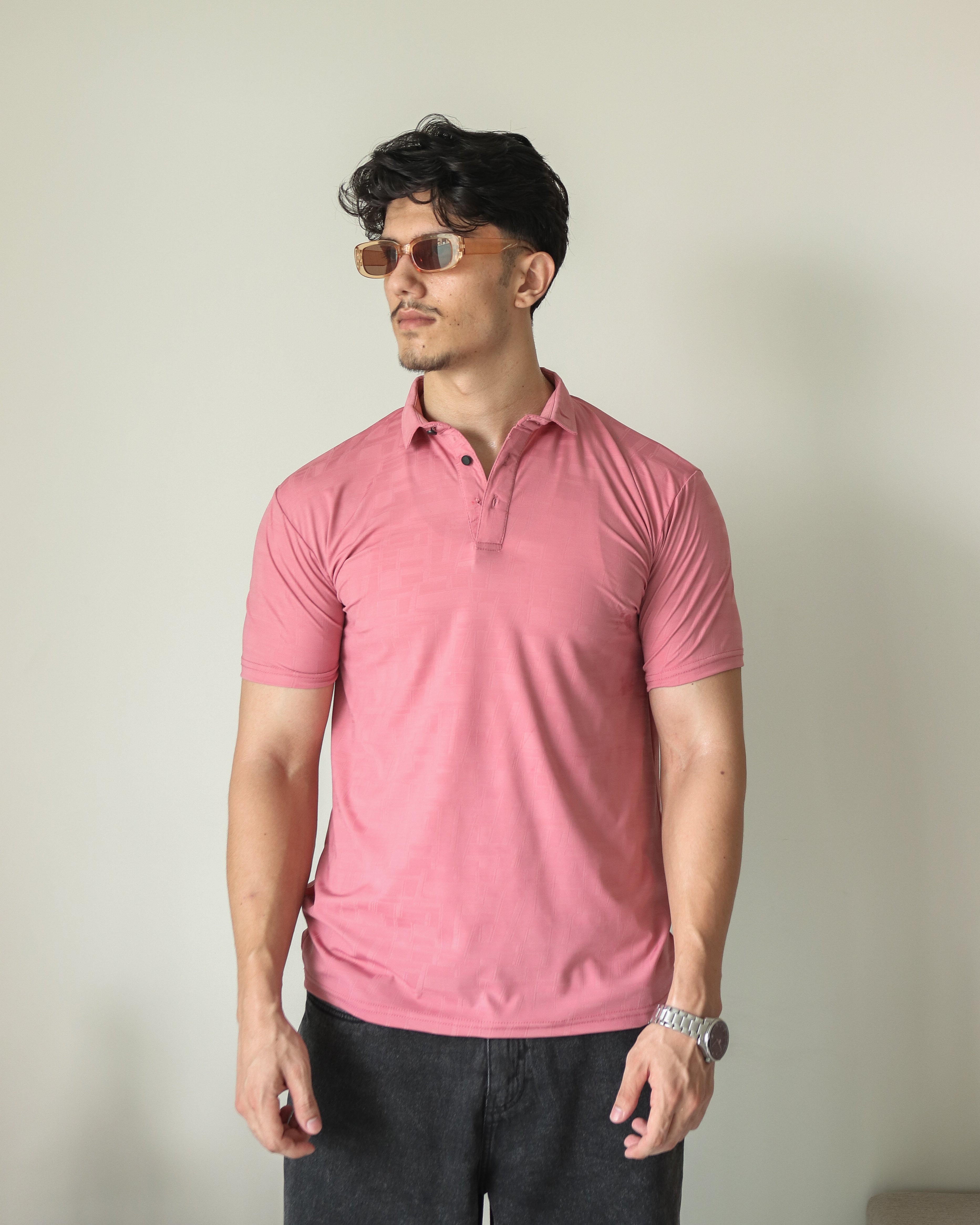 Lycra Stretch Textured Polo - Coral Pink