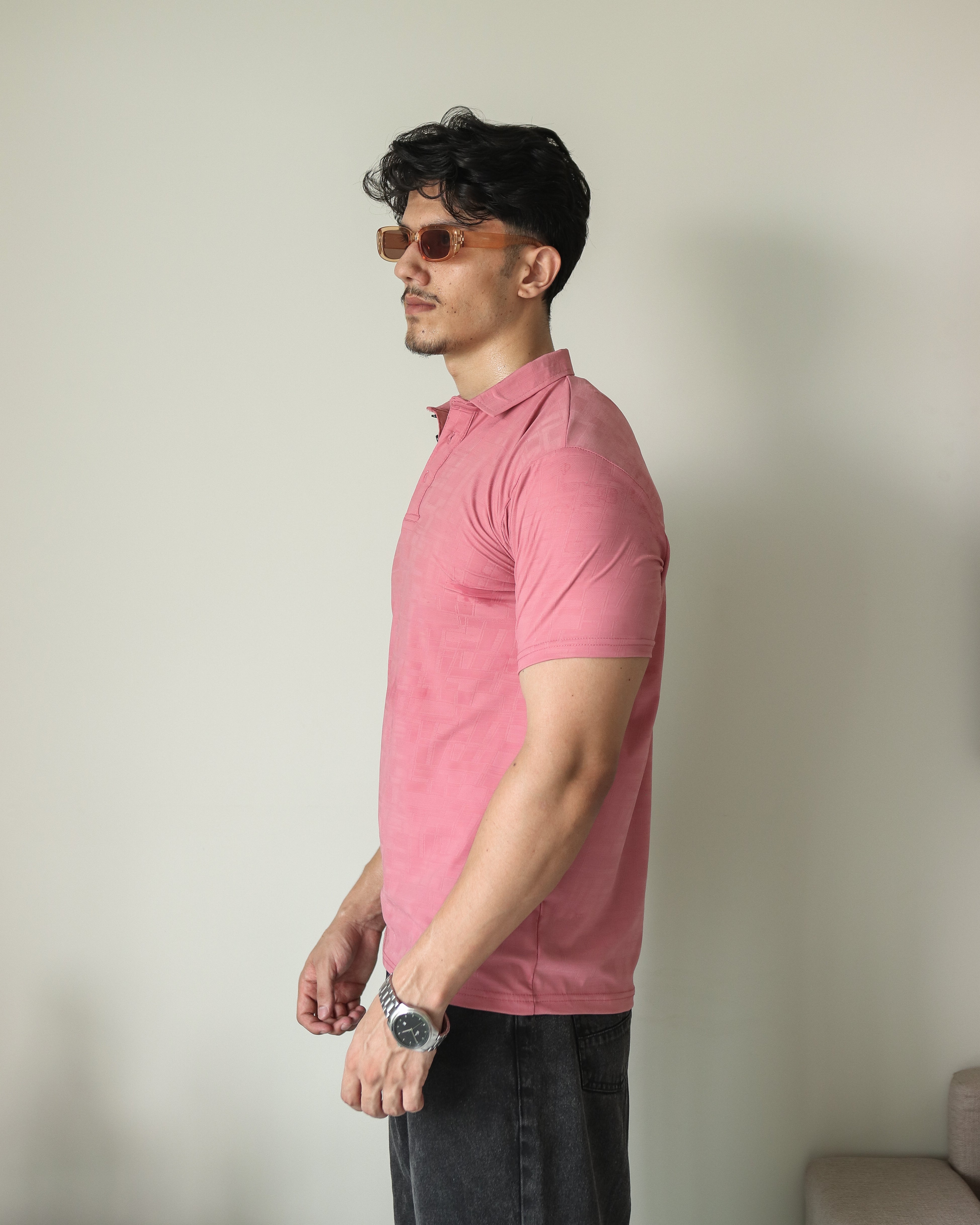 Lycra Stretch Textured Polo - Coral Pink