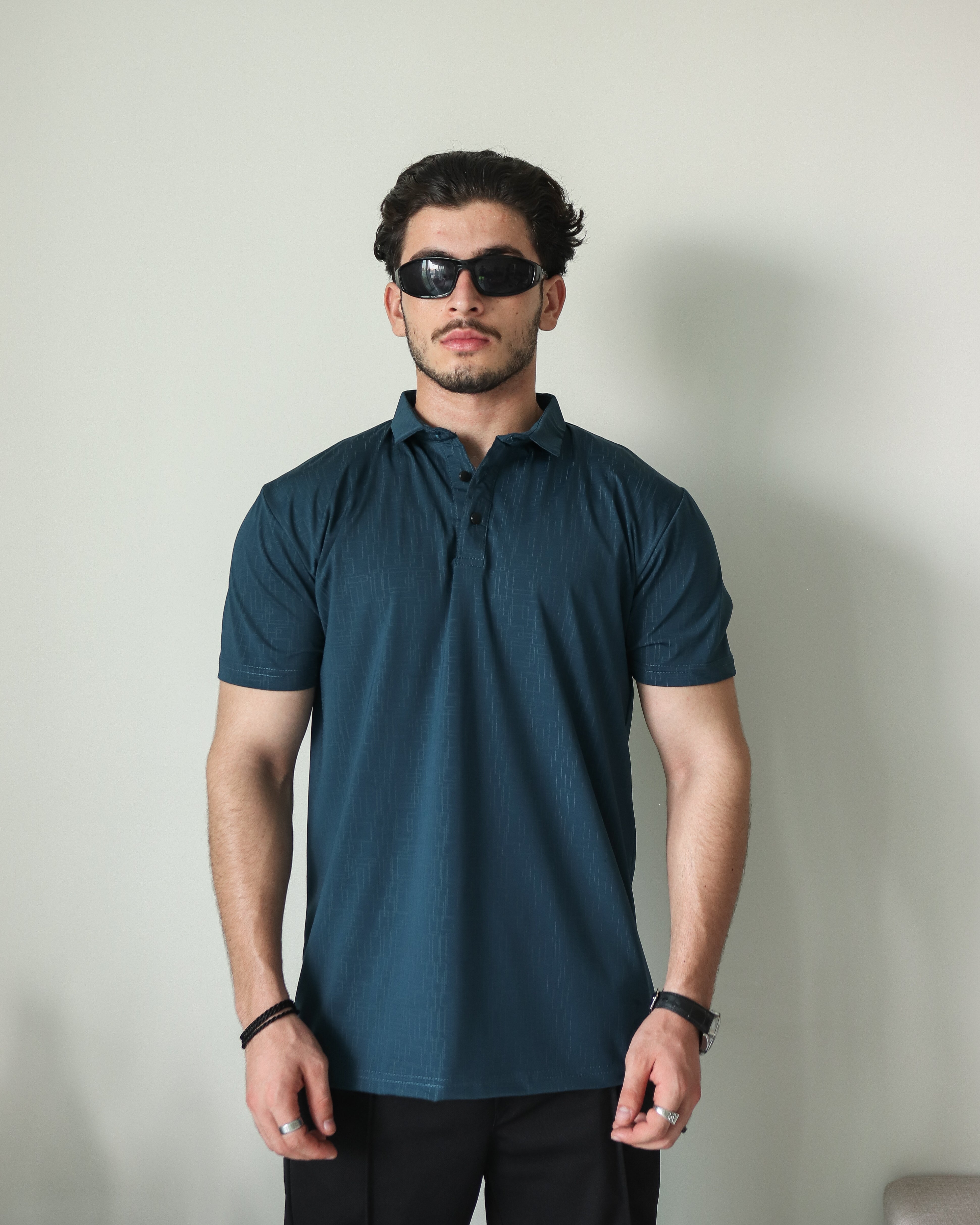 Lycra Stretch Textured Polo - Navy