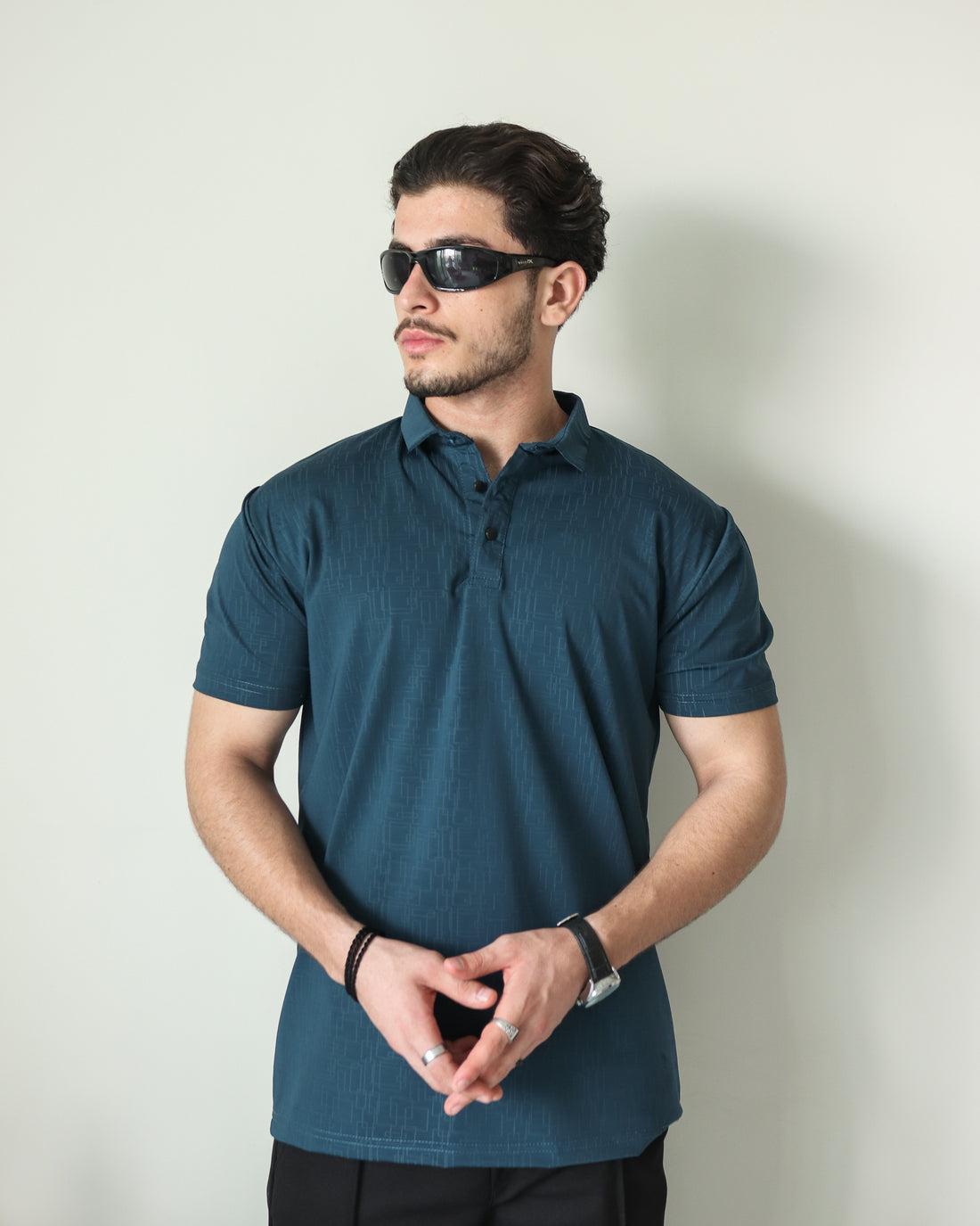 Lycra Stretch Textured Polo - Navy