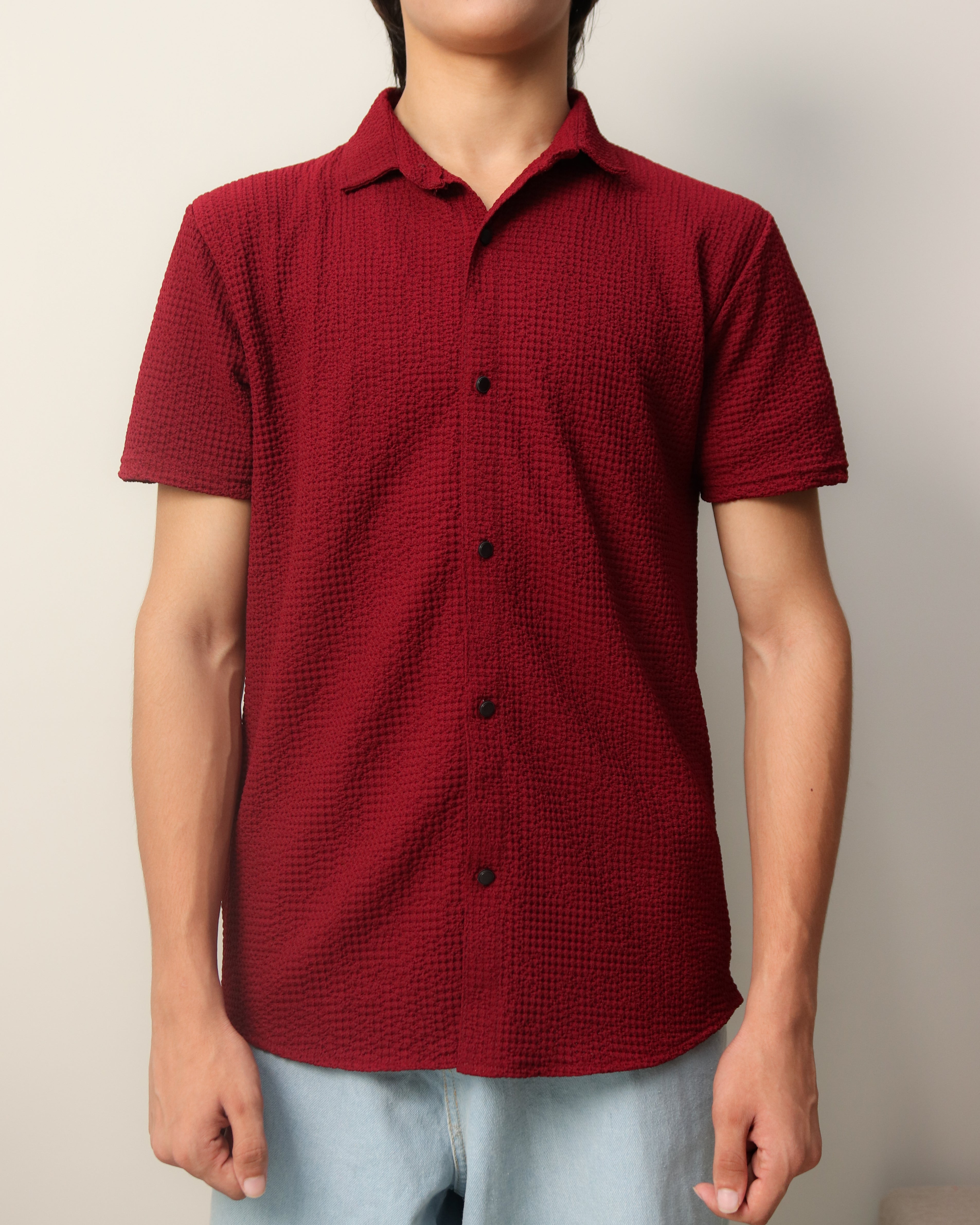 Woven Lycra Shirt - Maroon