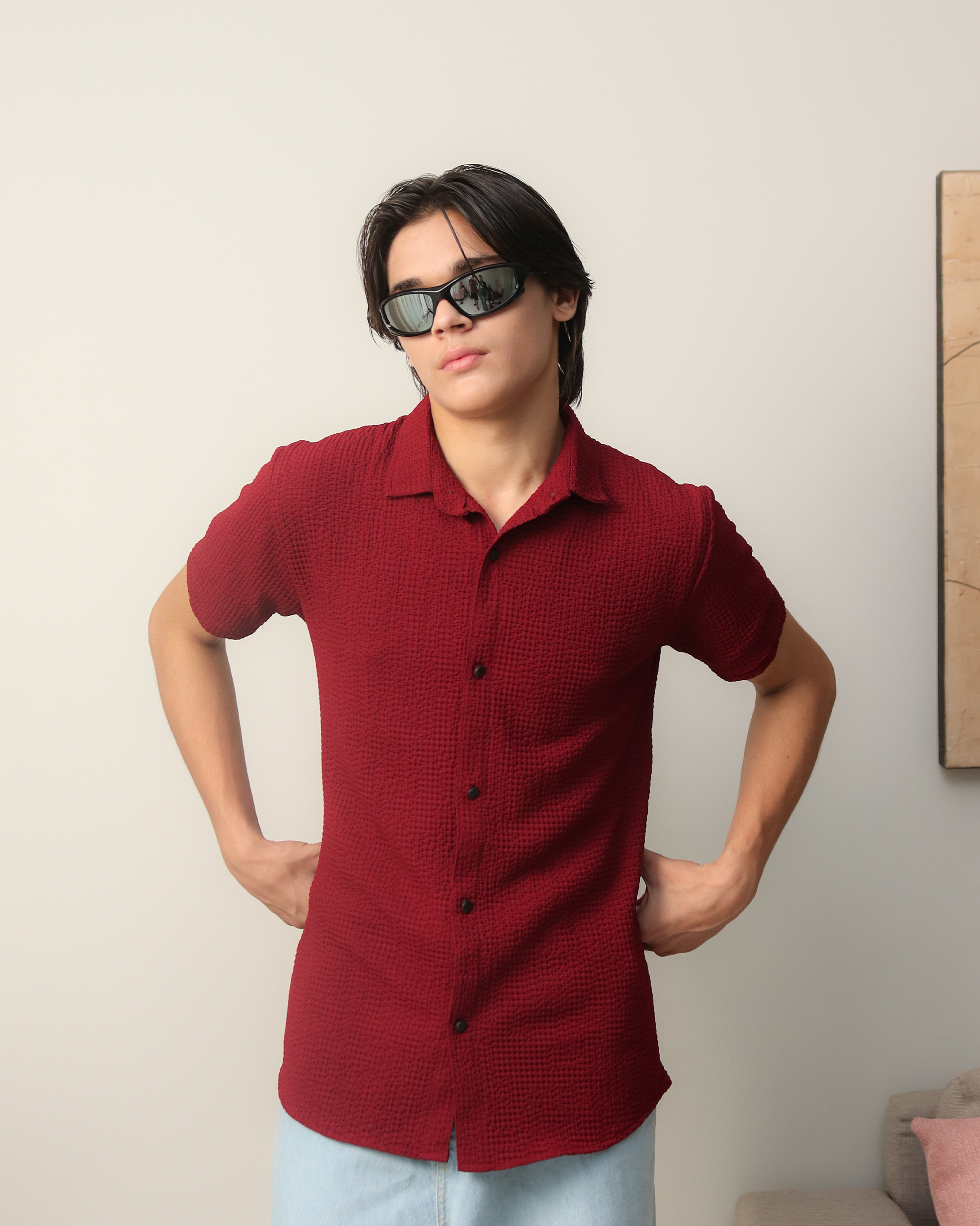Woven Lycra Shirt - Maroon