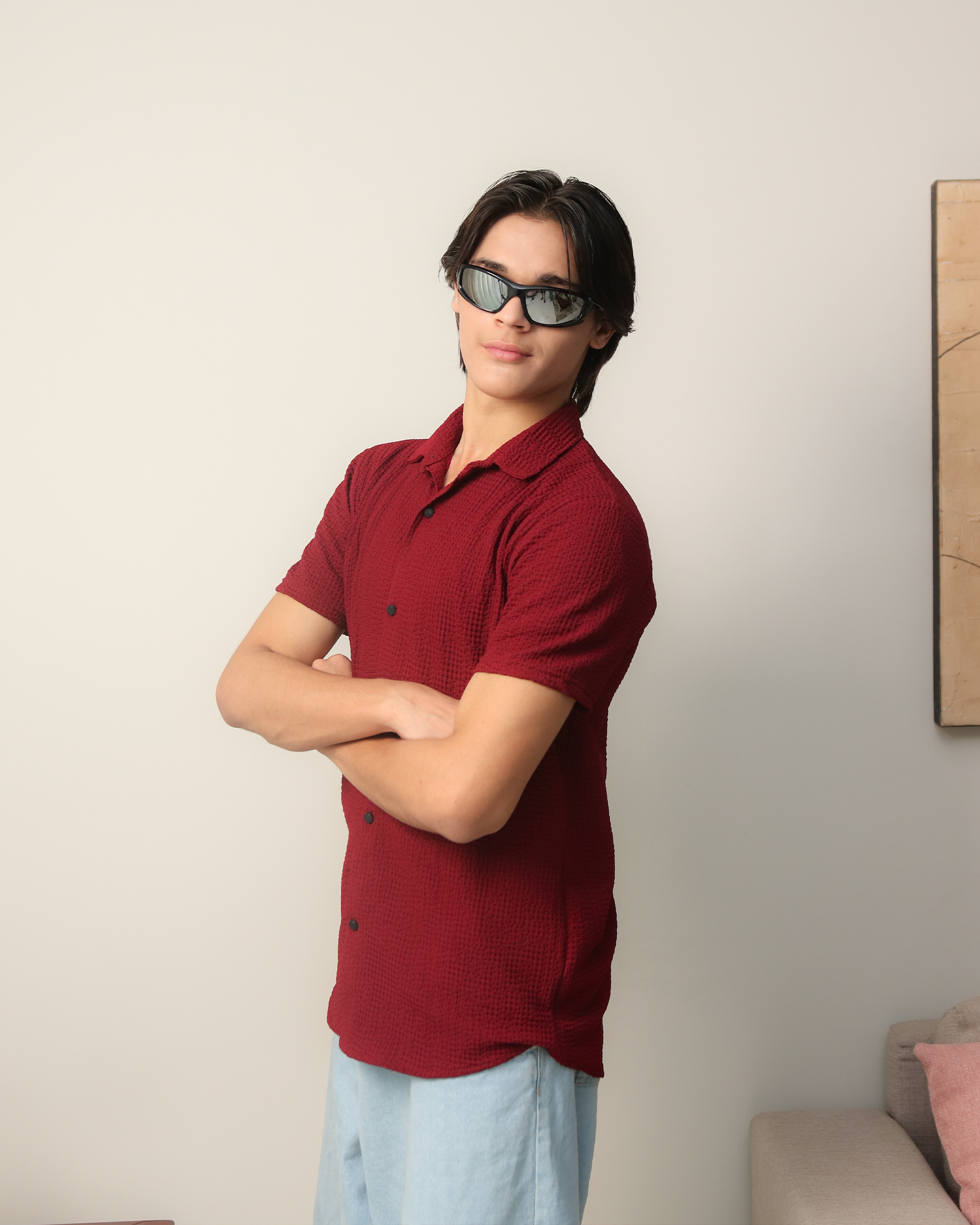 Woven Lycra Shirt - Maroon