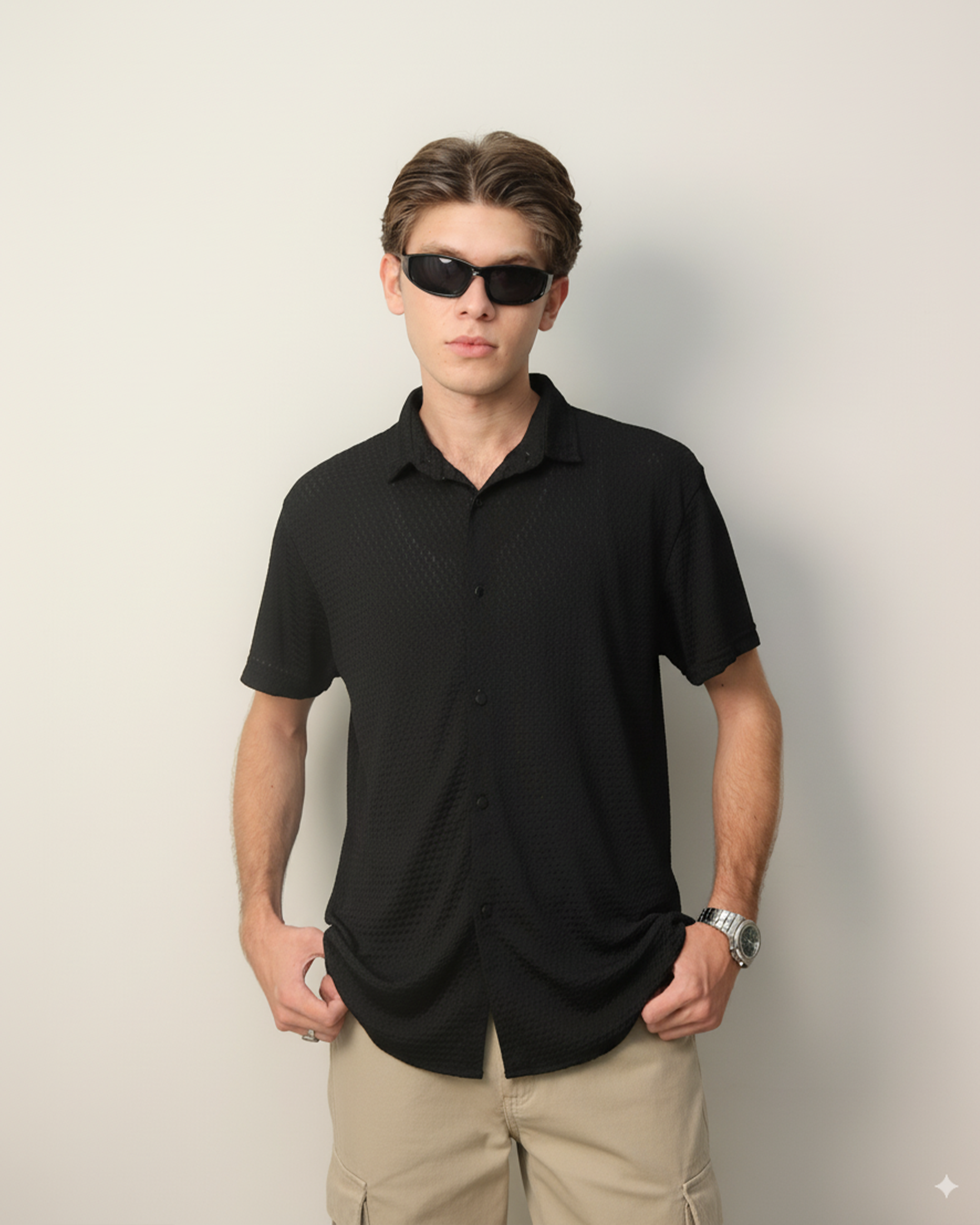 Woven Lycra Shirt - Black