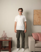 Woven Textured Lycra Polo - White