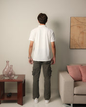 Woven Textured Lycra Polo - White