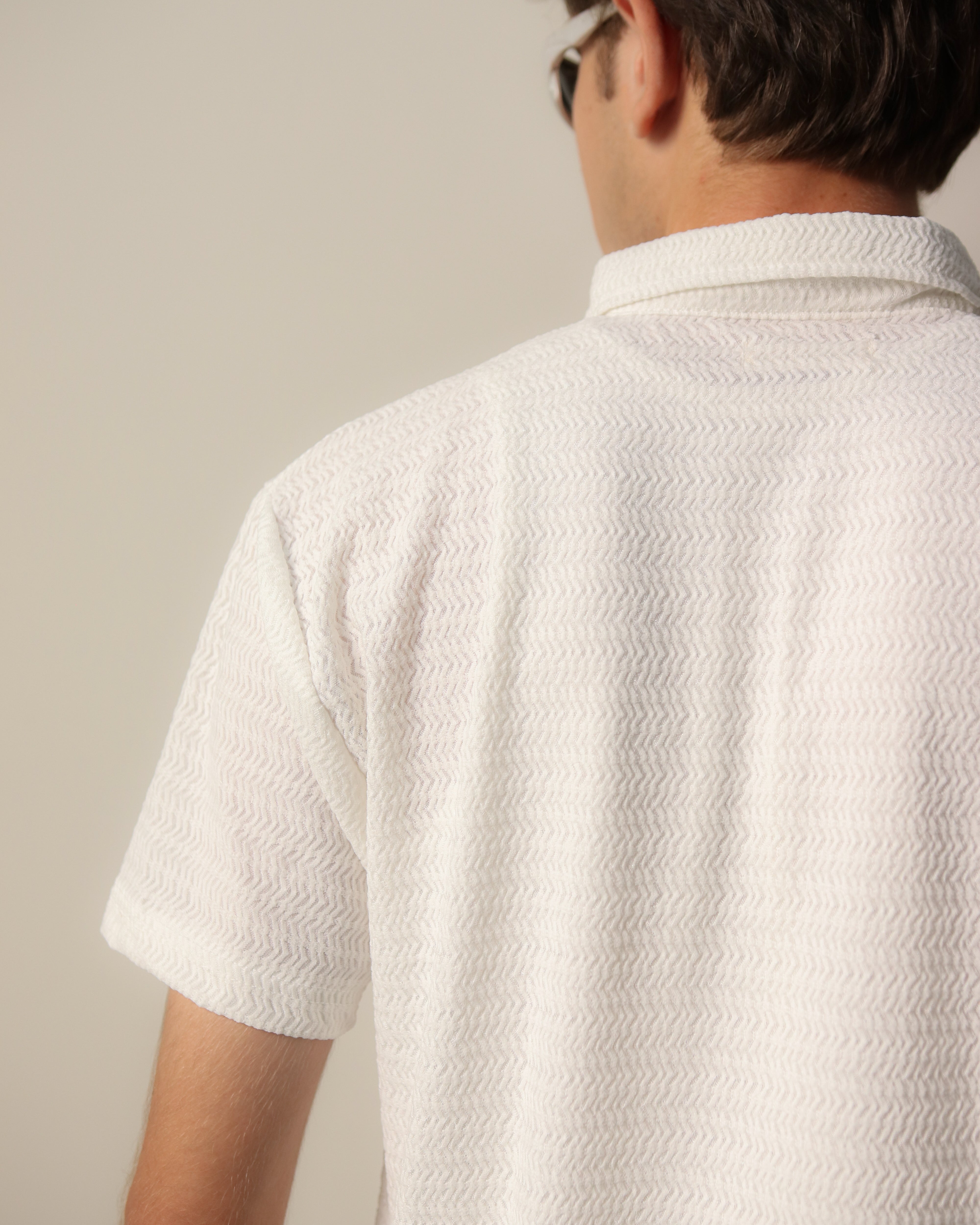Woven Textured Lycra Polo - White