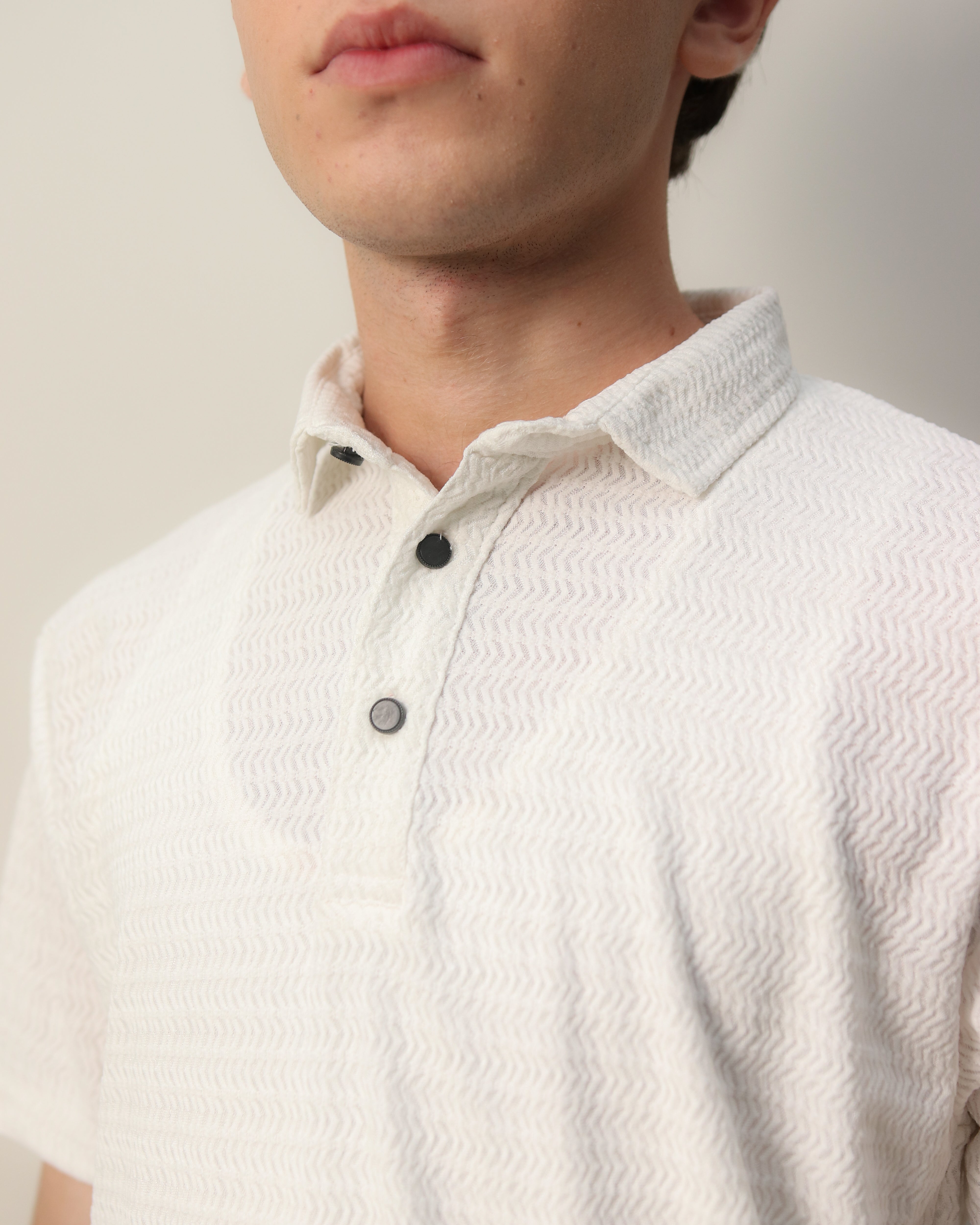 Woven Textured Lycra Polo - White