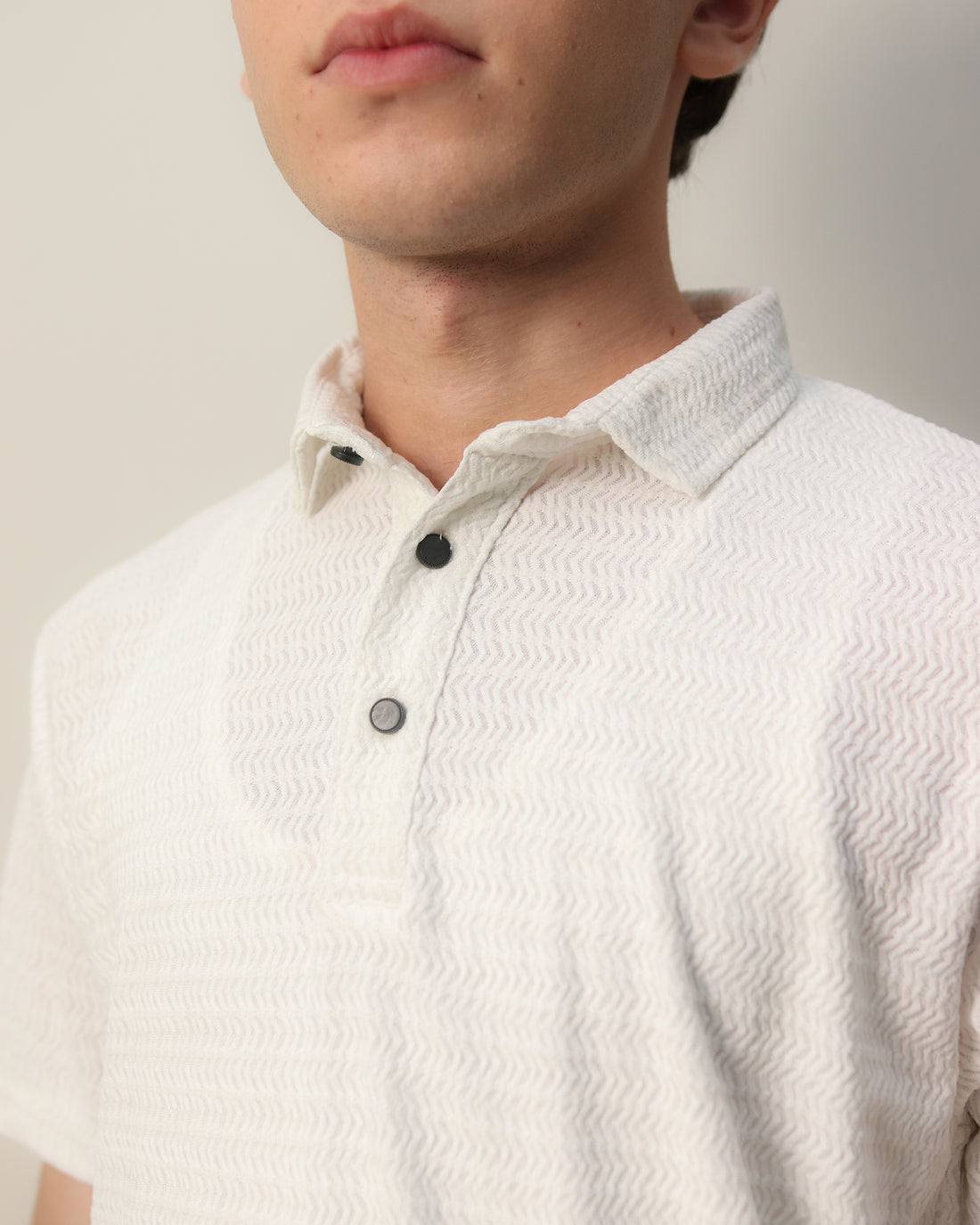 Woven Textured Lycra Polo - White