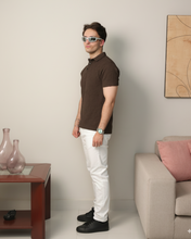 Woven Textured Lycra Polo - Smokey Olive