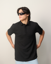Woven Textured Lycra Polo - Black
