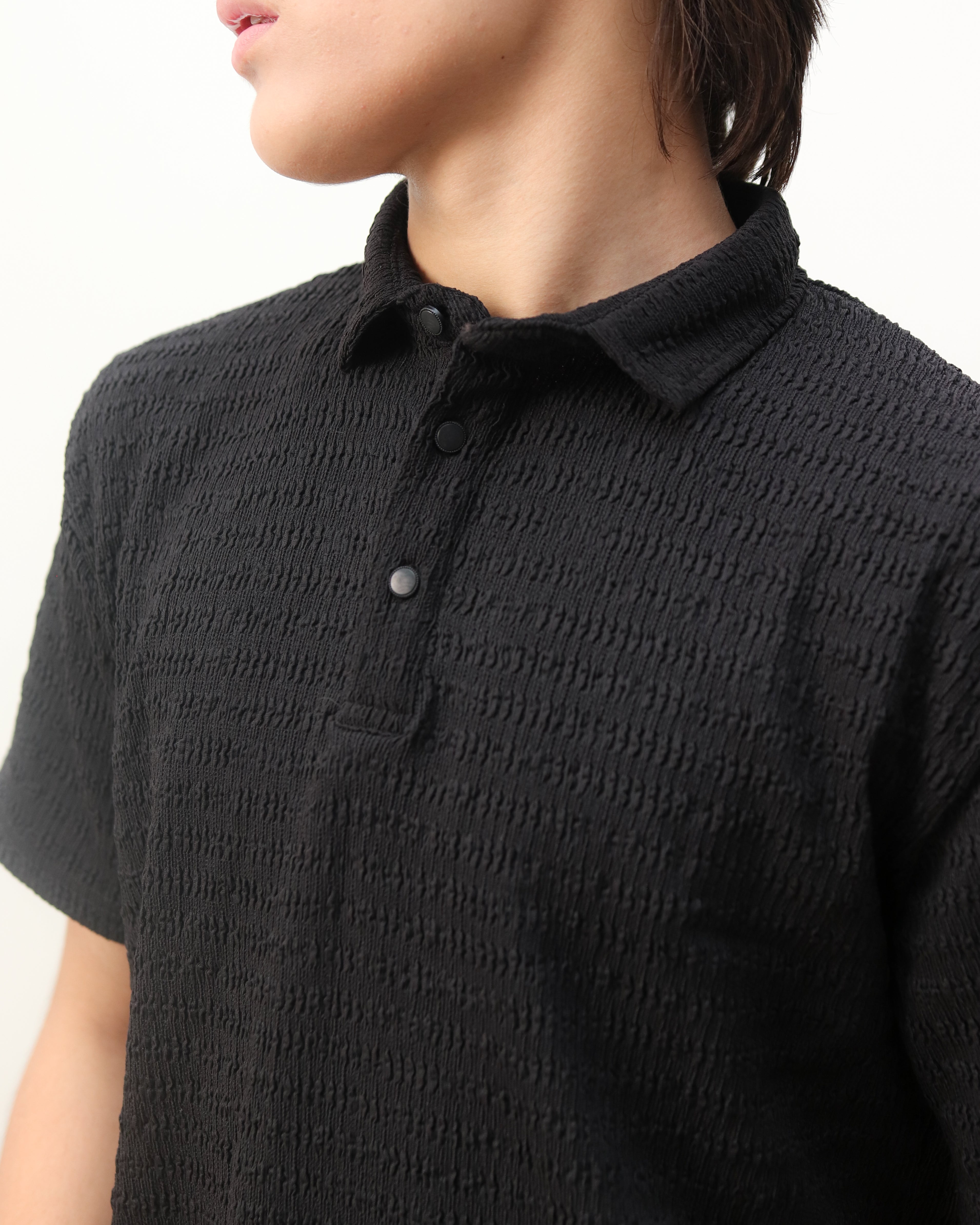 Woven Textured Lycra Polo - Black