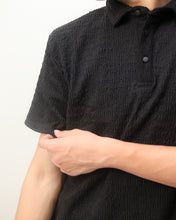 Woven Textured Lycra Polo - Black