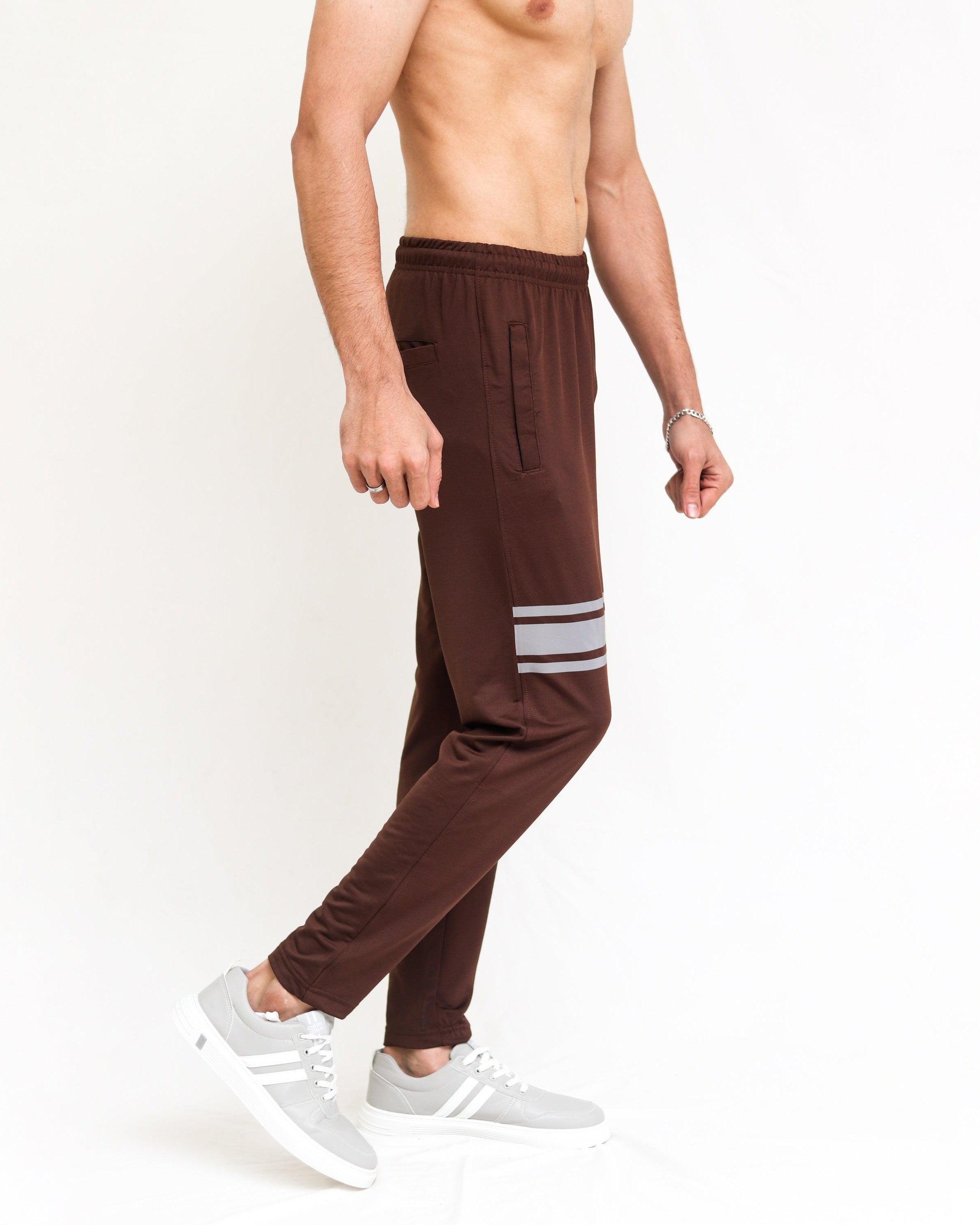 Brown Lycra Quick Dry Trouser with Three Stripes - Surteez