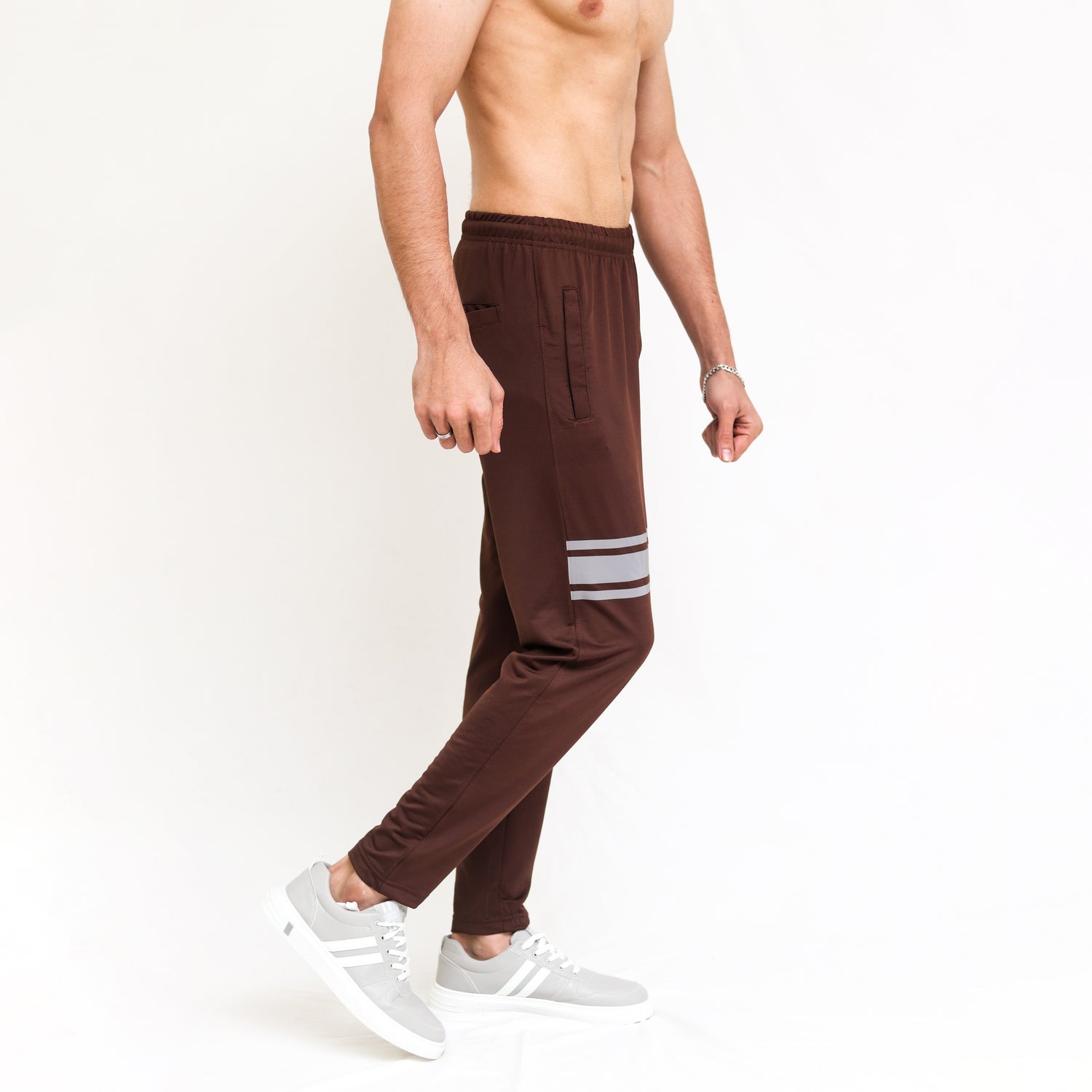 Brown Lycra Quick Dry Trouser with Three Stripes