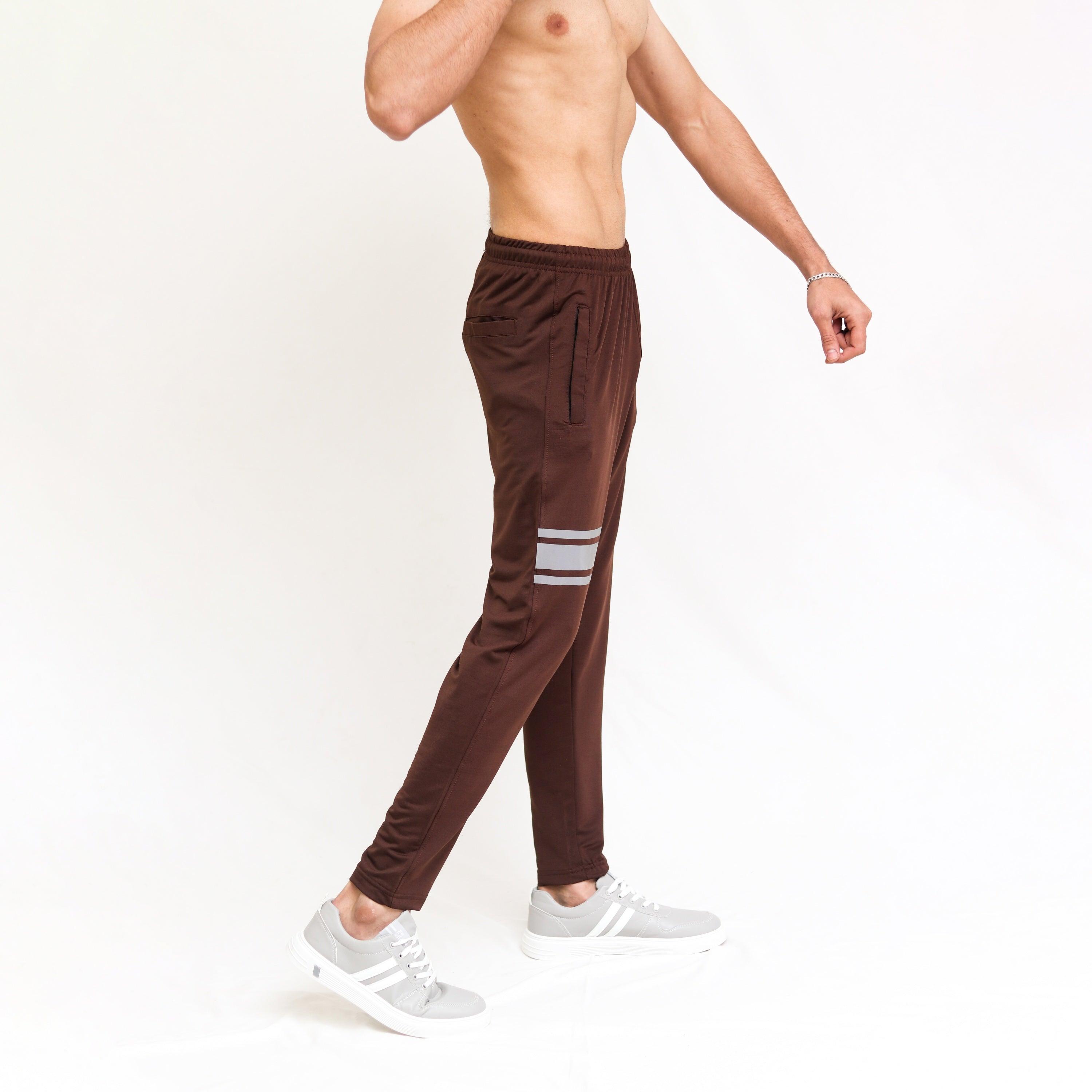 Brown Lycra Quick Dry Trouser with Three Stripes - Surteez