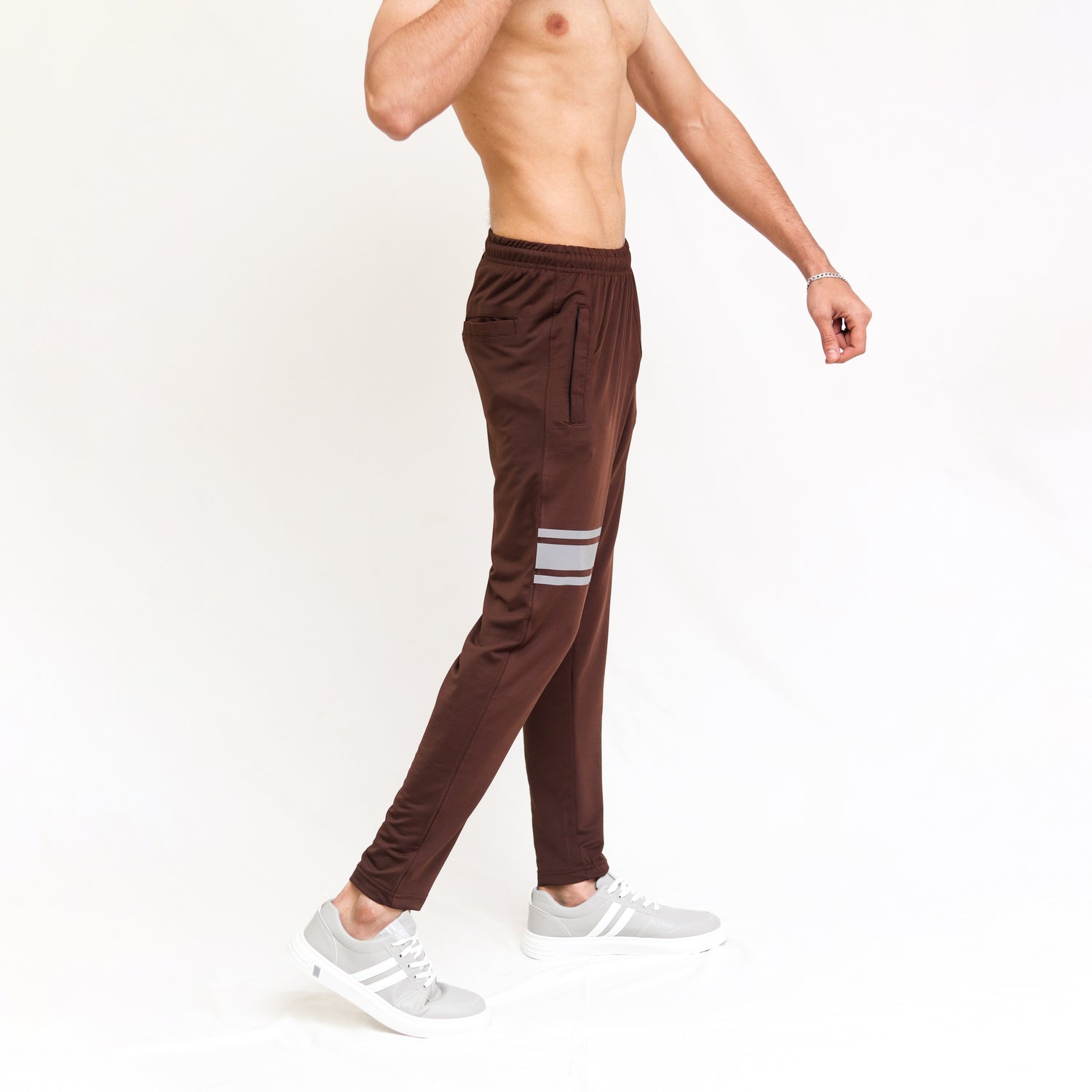 Brown Lycra Quick Dry Trouser with Three Stripes