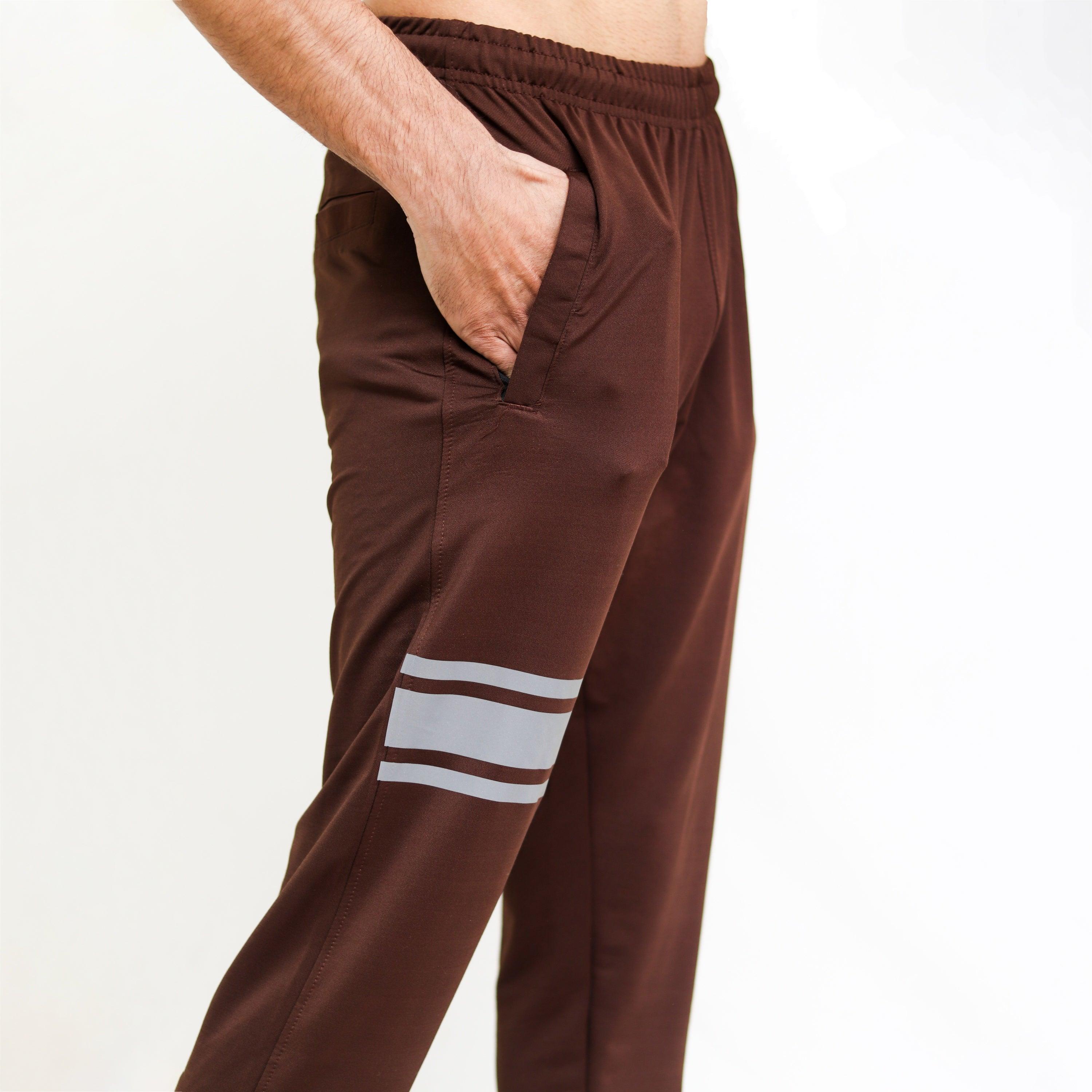 Brown Lycra Quick Dry Trouser with Three Stripes - Surteez