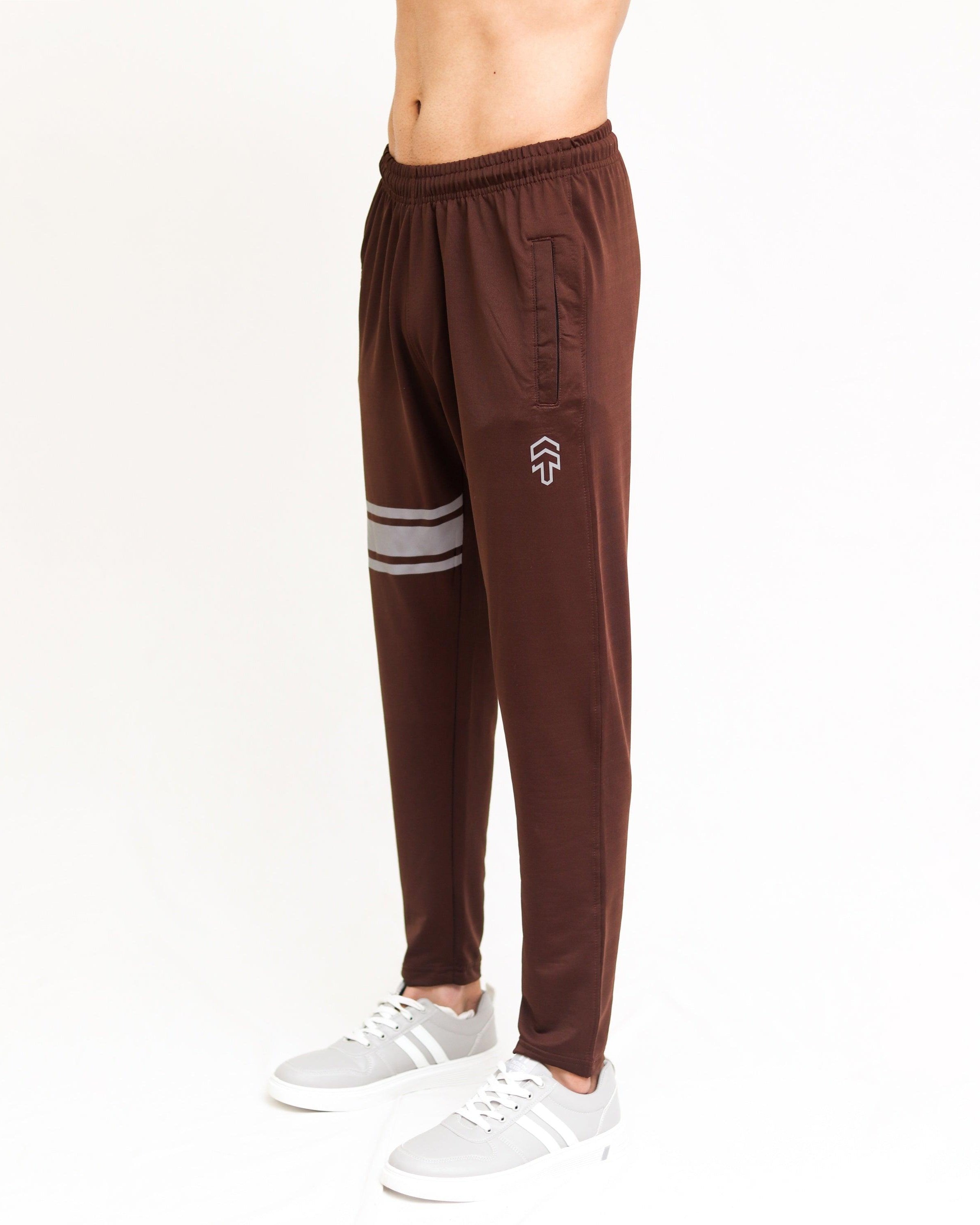Brown Lycra Quick Dry Trouser with Three Stripes - Surteez
