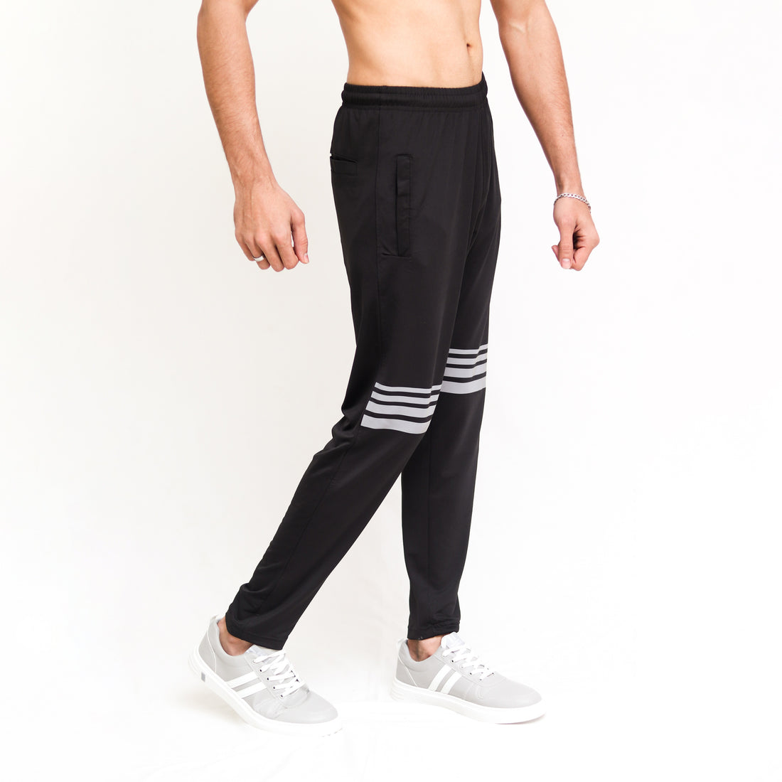 Black Lycra Quick Dry Trouser with Four Stripes