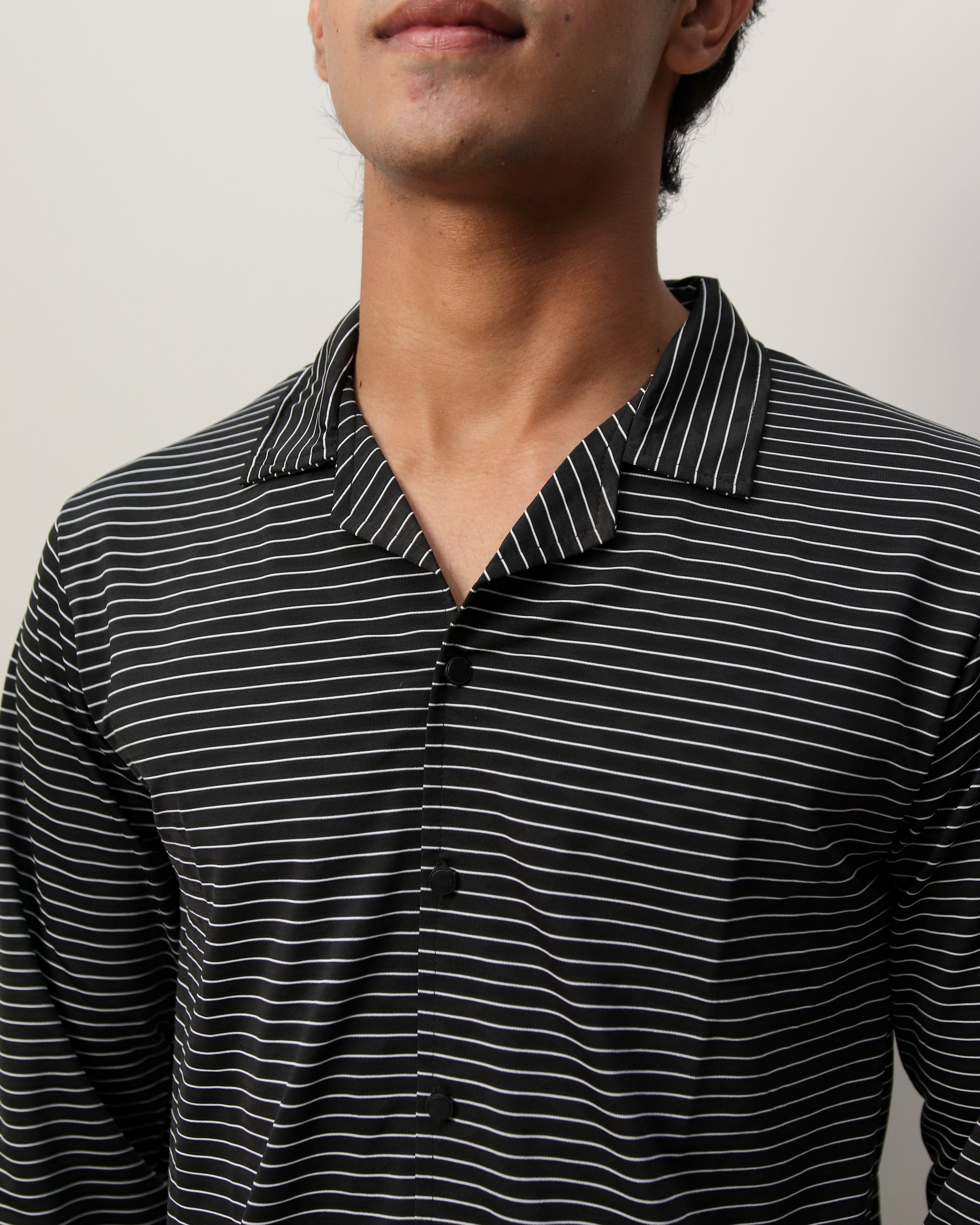 ‍Lycra Textured Lines Shirt - Black (100% off)