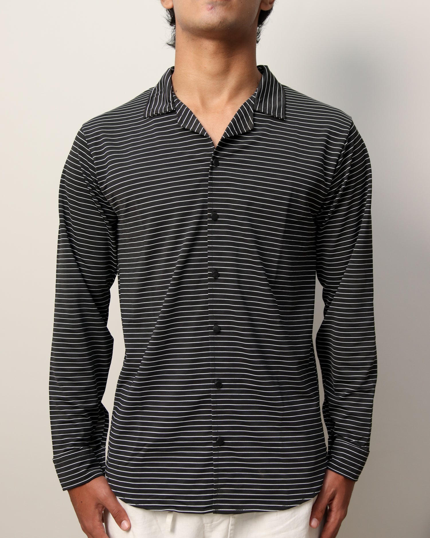Lycra Textured Lines Shirt - Black