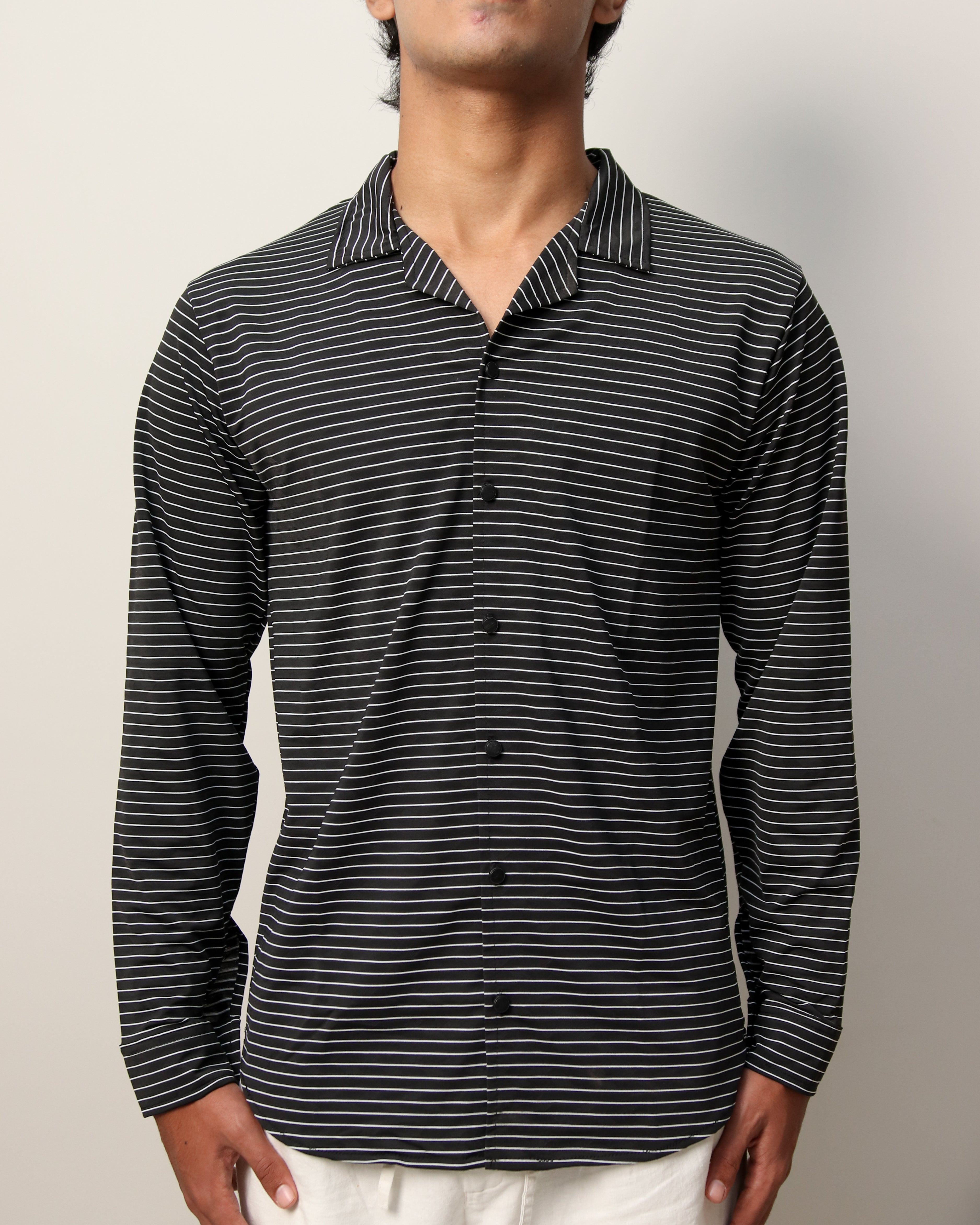Lycra Textured Lines Shirt - Black