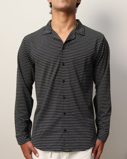 Lycra Textured Lines Shirt - Black