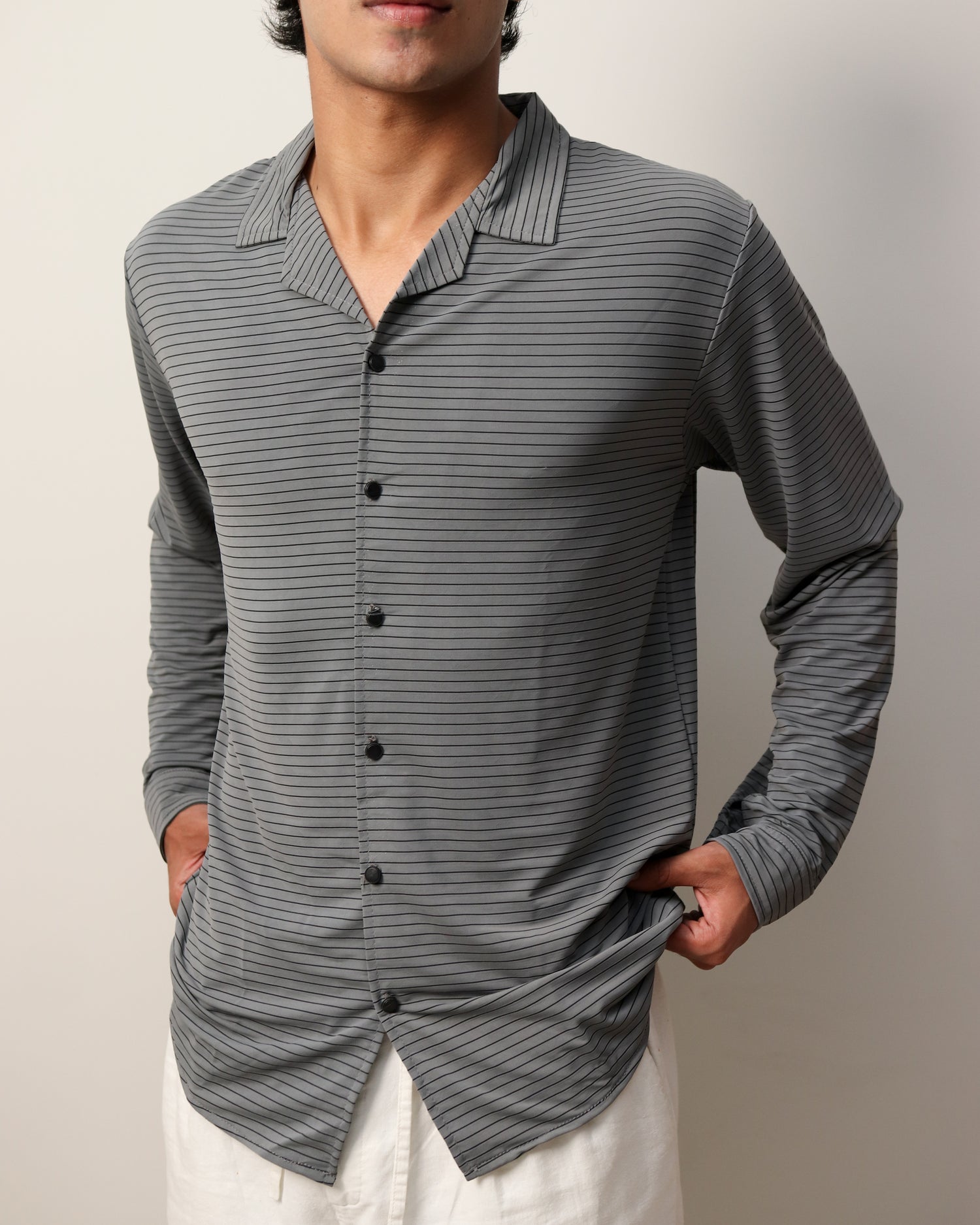Lycra Textured Lines Shirt - Steel Grey
