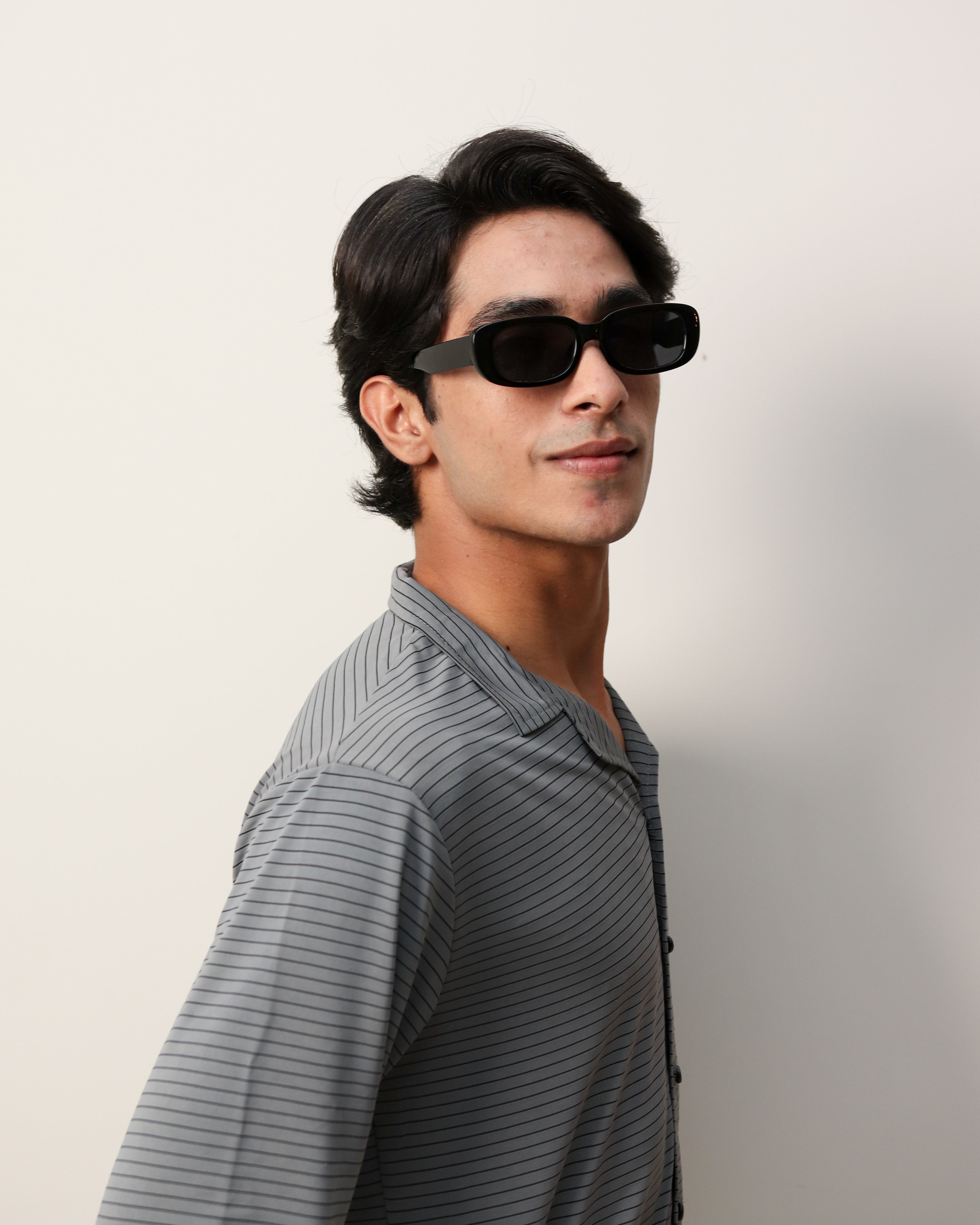 Lycra Textured Lines Shirt - Steel Grey